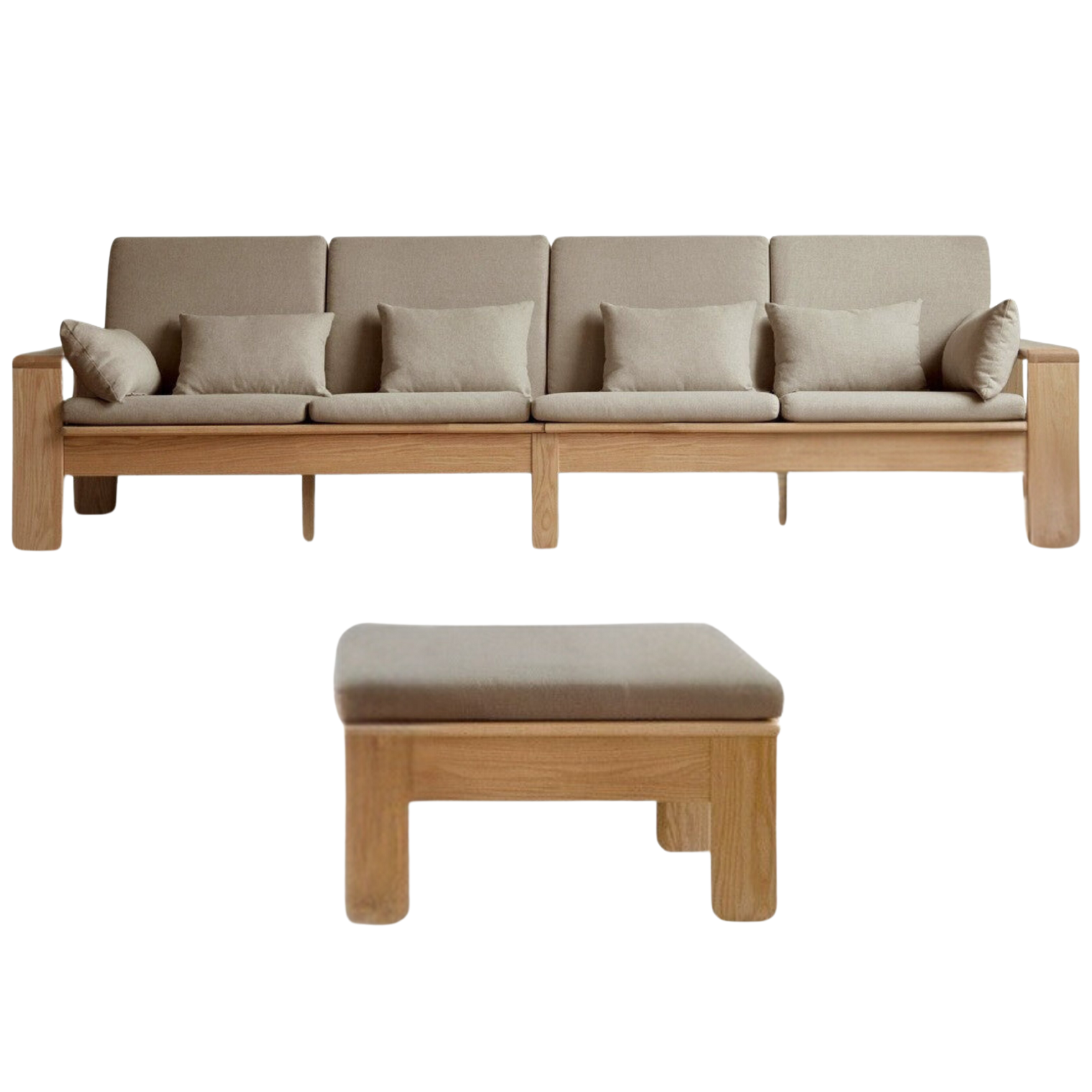 Oak Solid Wood Modern Nordic Fabric Sofa)