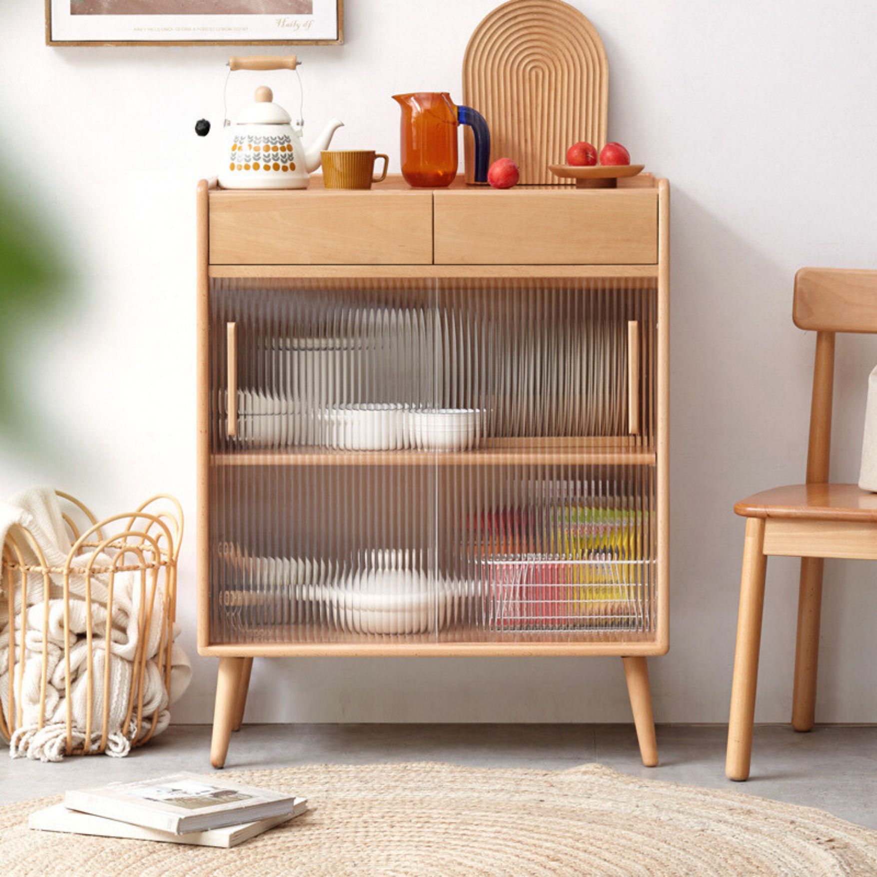 Beech Solid Wood Dining Sideboard Sliding Door