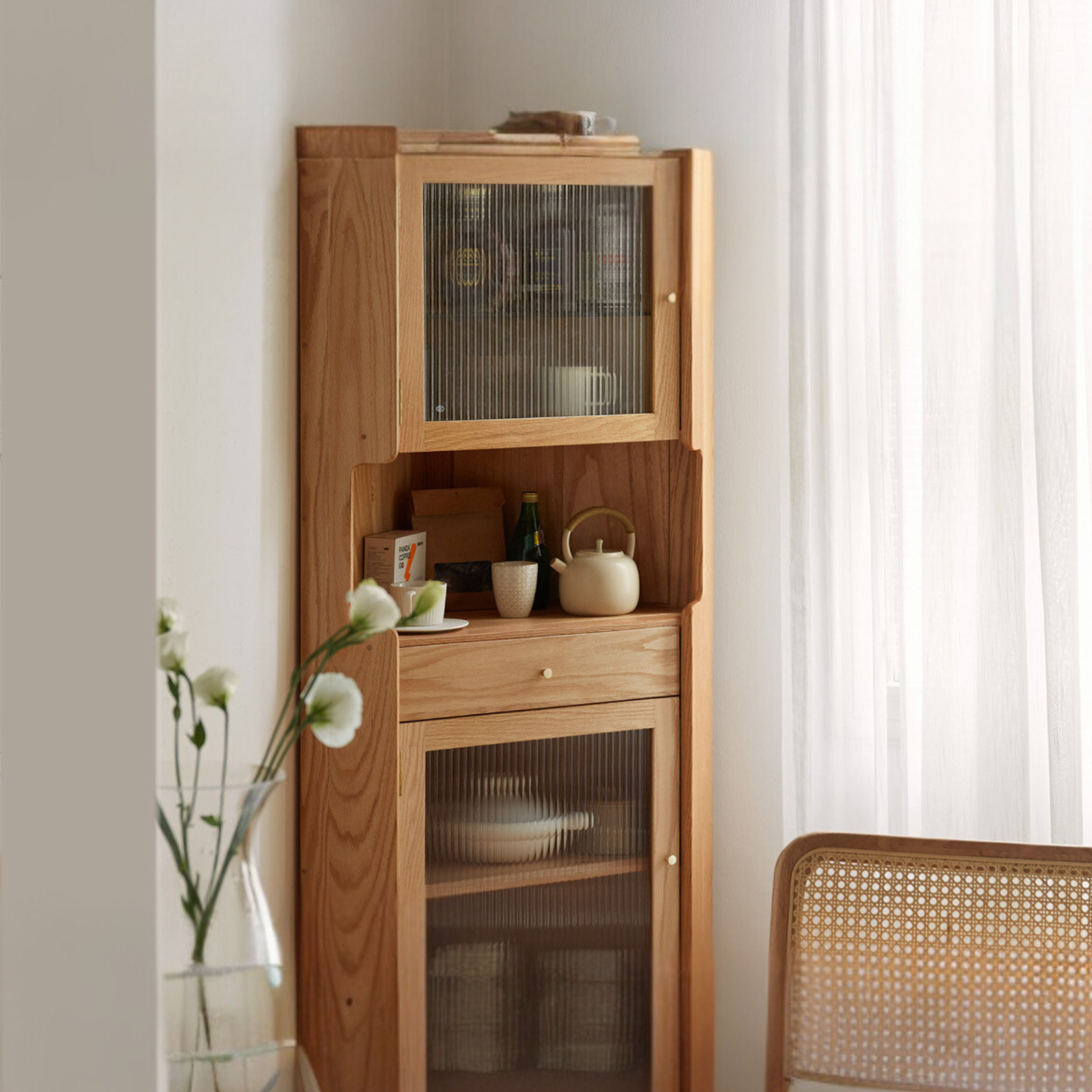 Oak Solid Wood Corner Side Cabinet