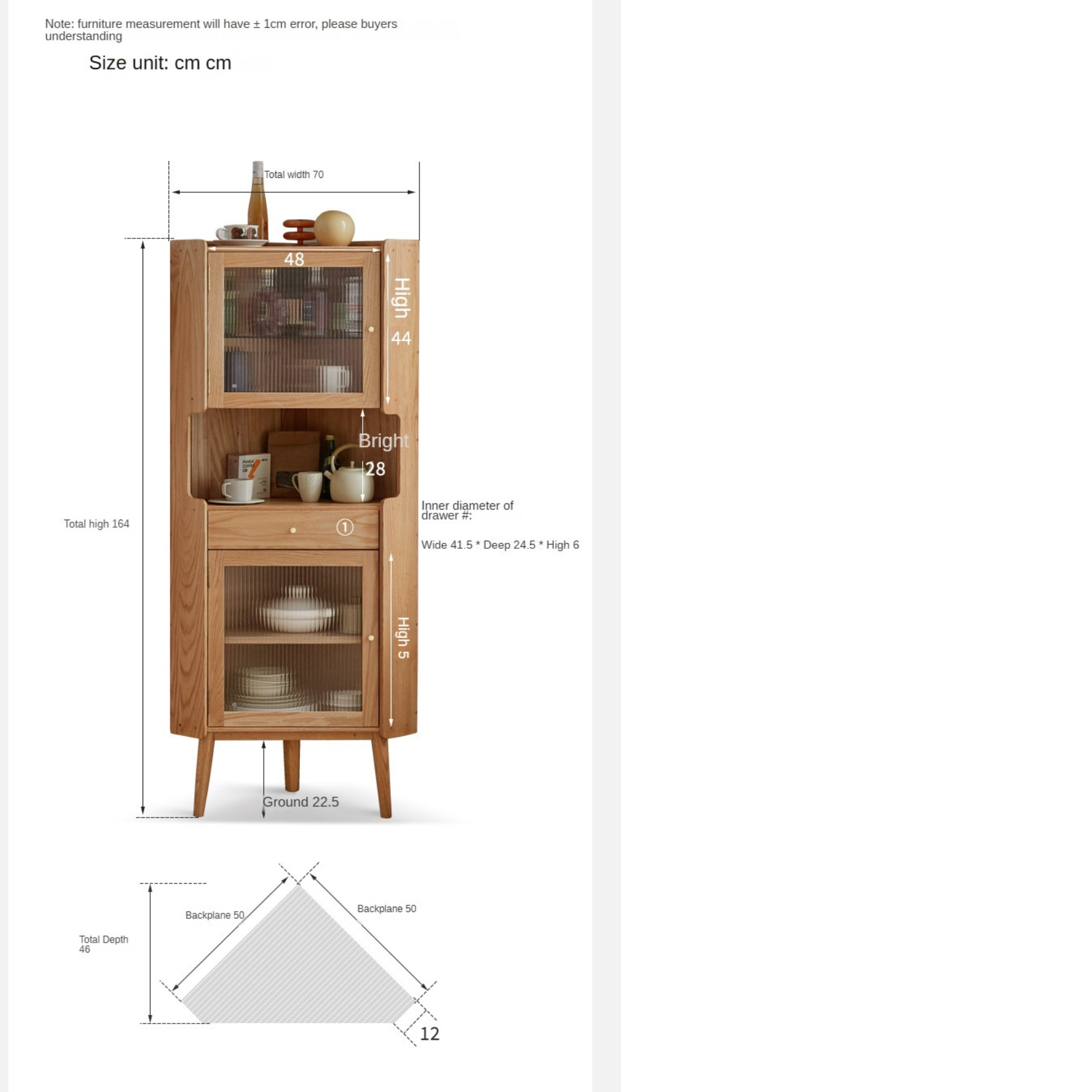 Oak Solid Wood Corner Side Cabinet