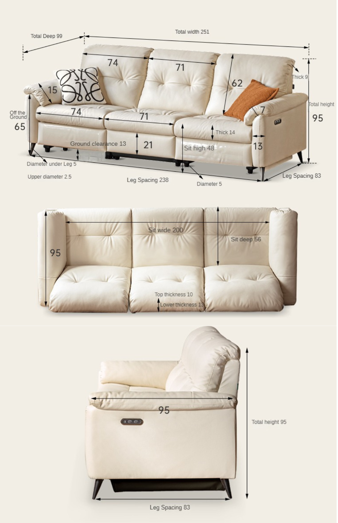 Leather Functional Sofa Cream Style Electric Sofa