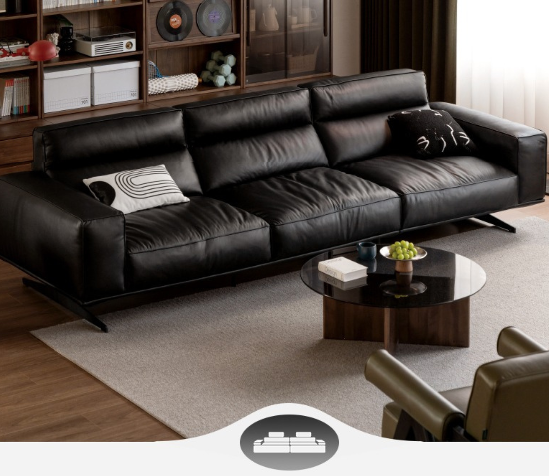 Leather high-legged sofa Italian minimalist big black bull