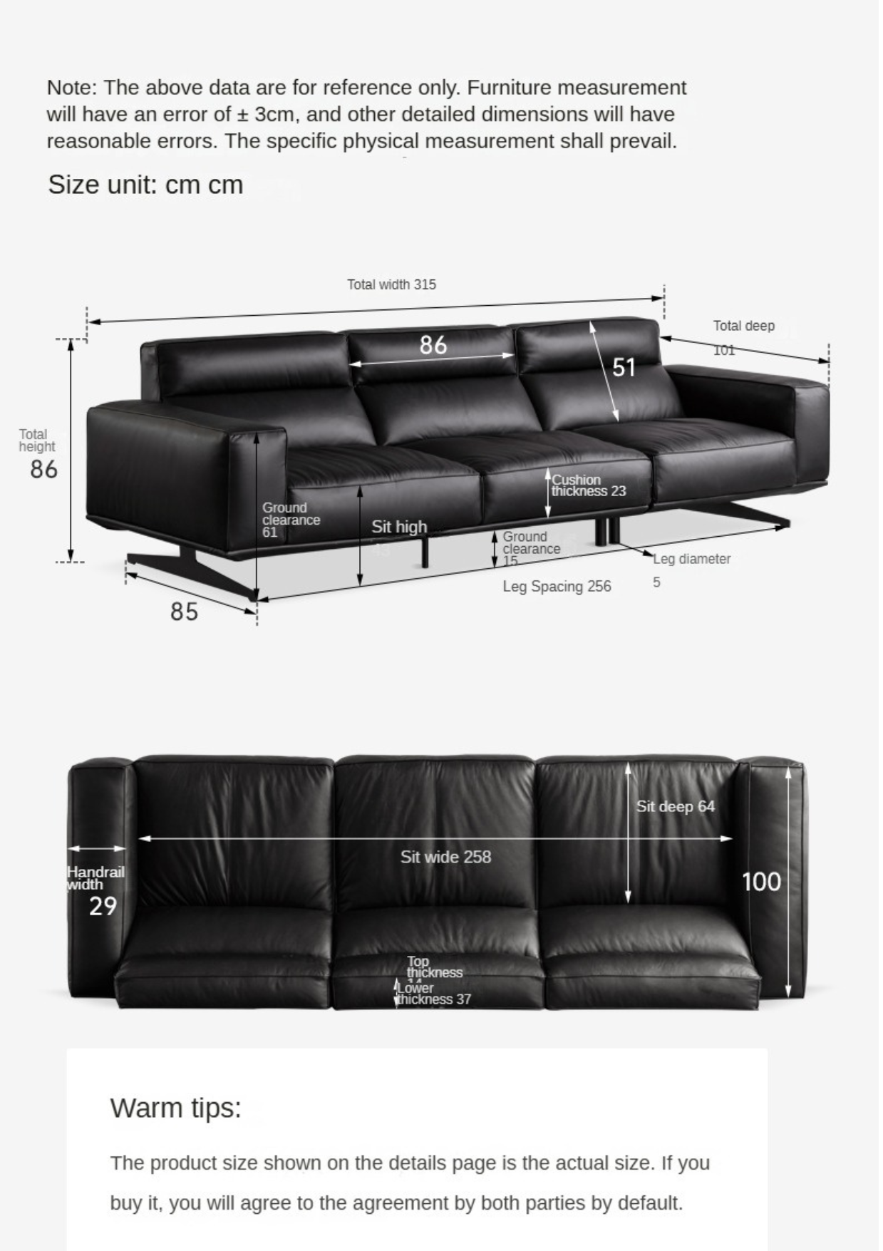 Leather high-legged sofa Italian minimalist big black bull