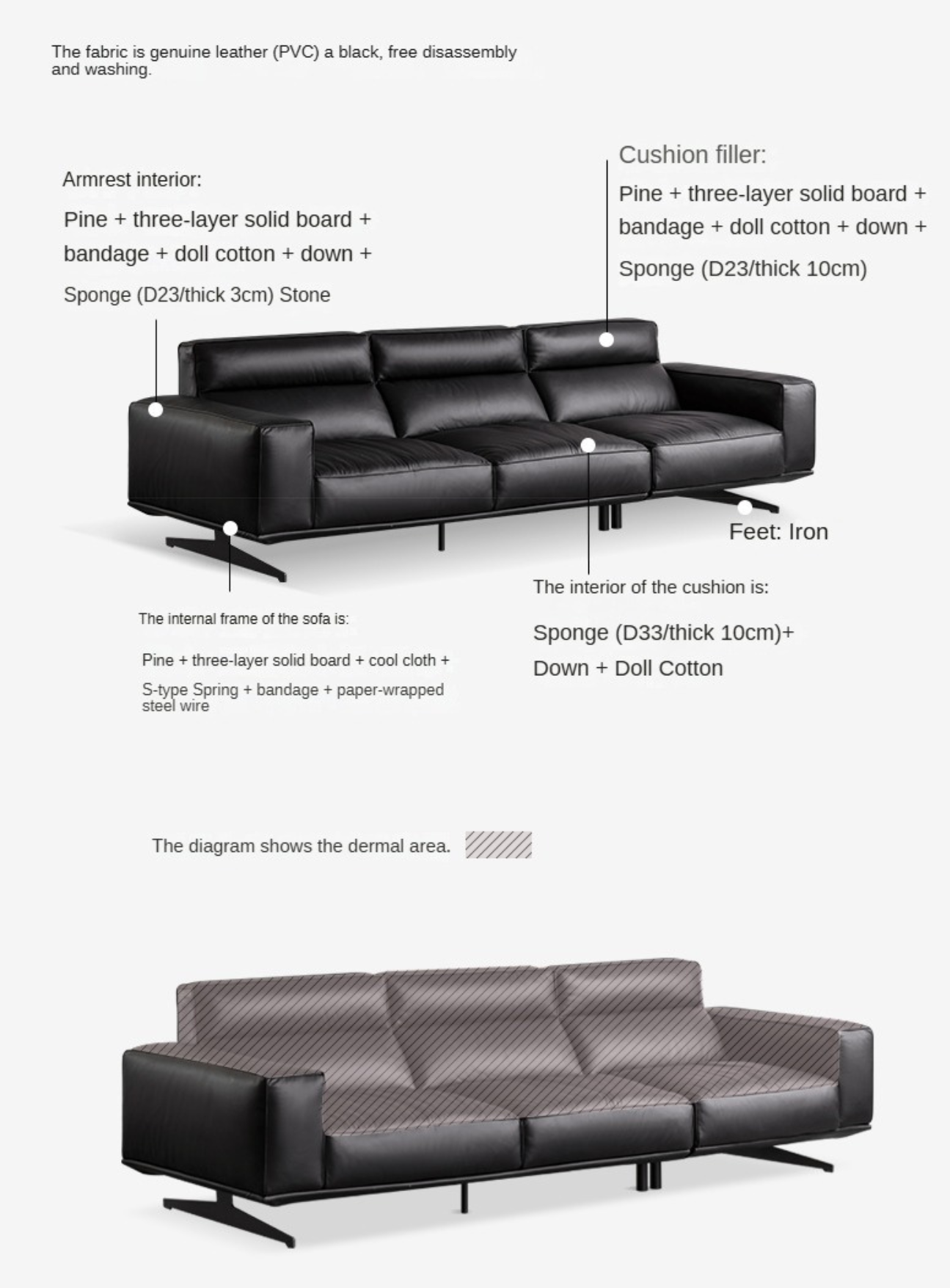 Leather high-legged sofa Italian minimalist big black bull