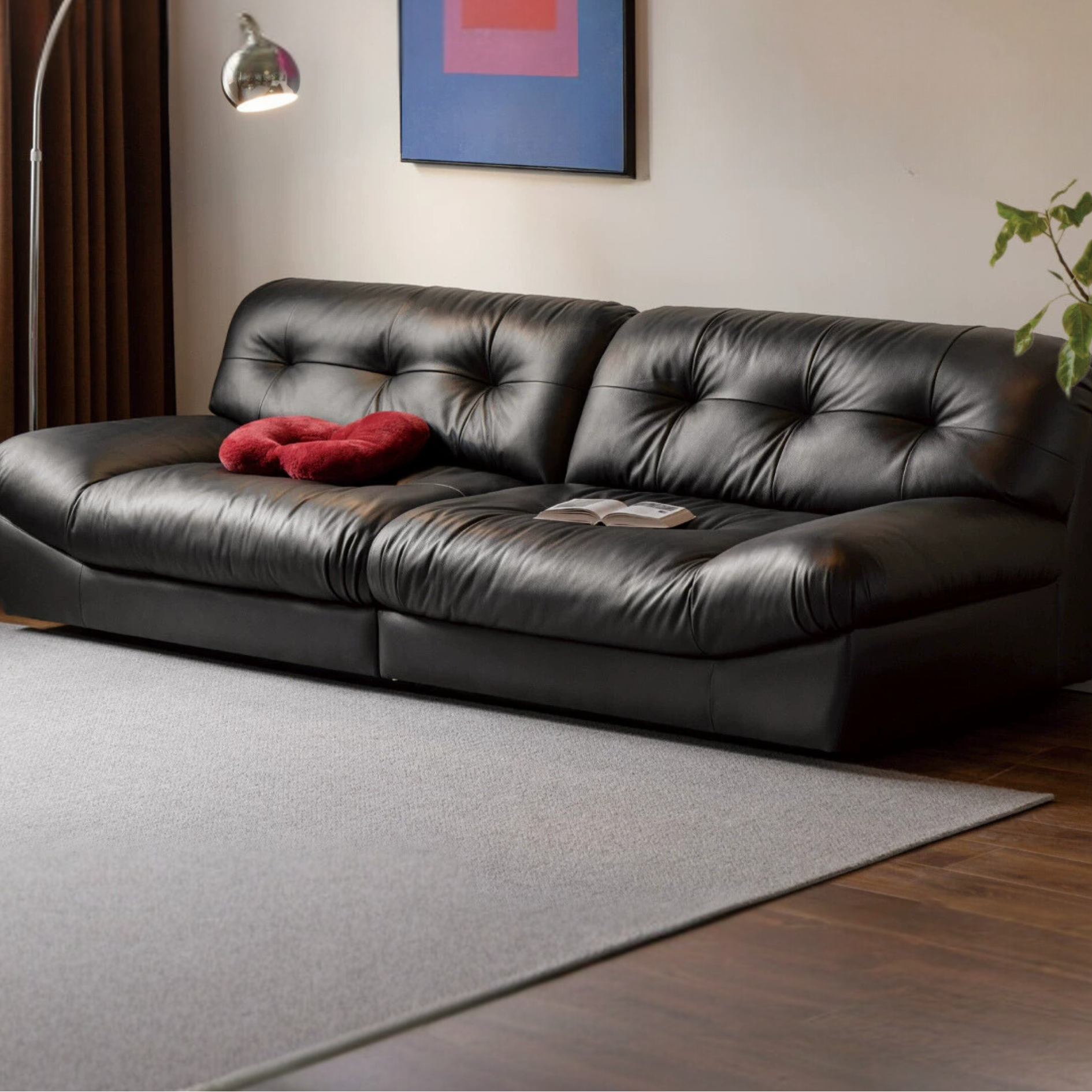 Leather Sofa First Layer Cowhide Black Sofa