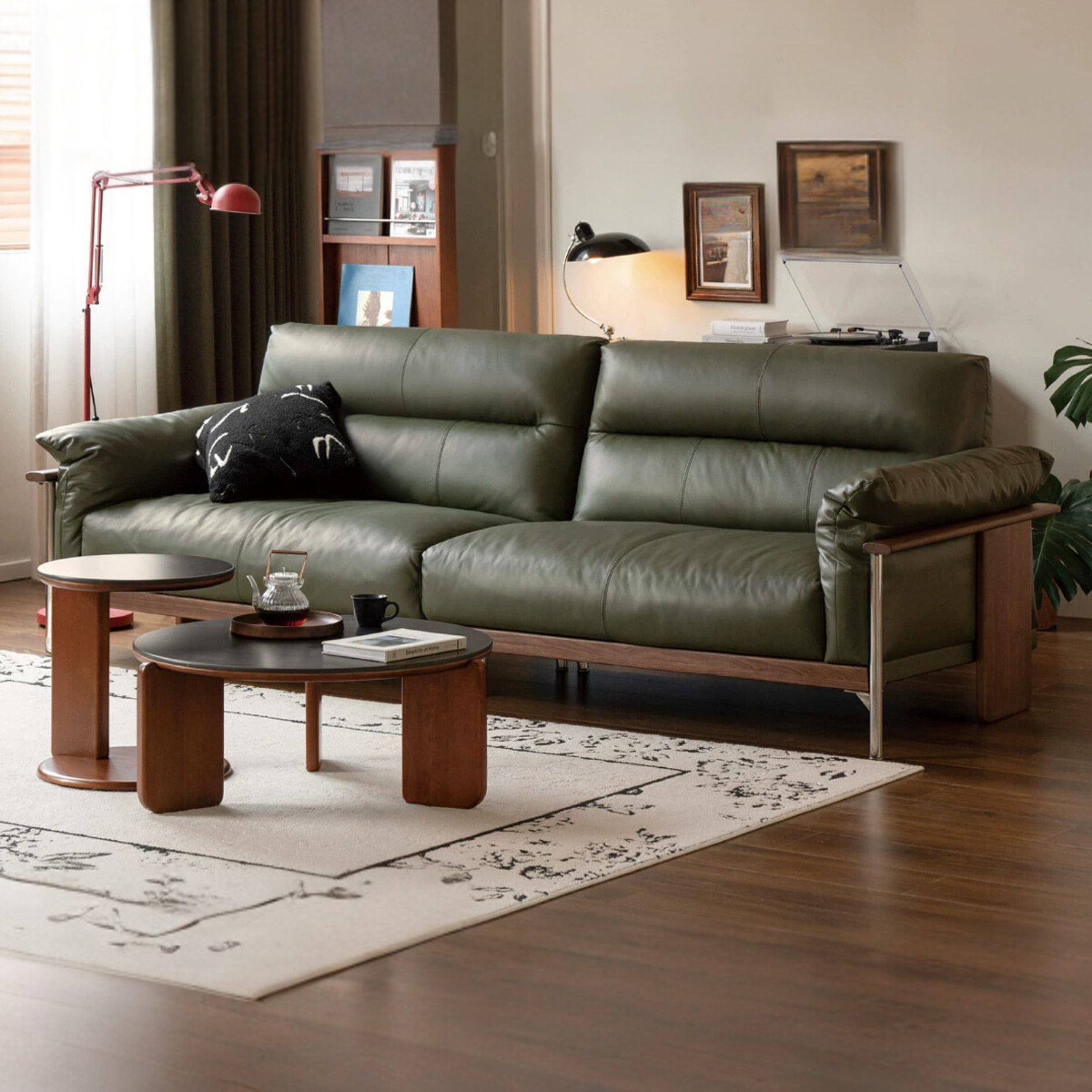 Black Walnut Solid Wood Italian Leather Sofa