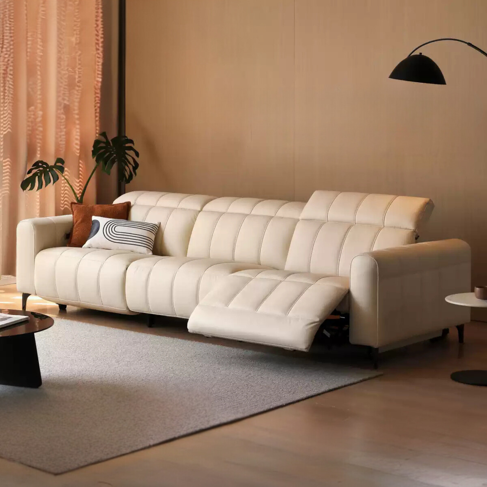 Leather Multifunctional Electric Sofa Cream Style