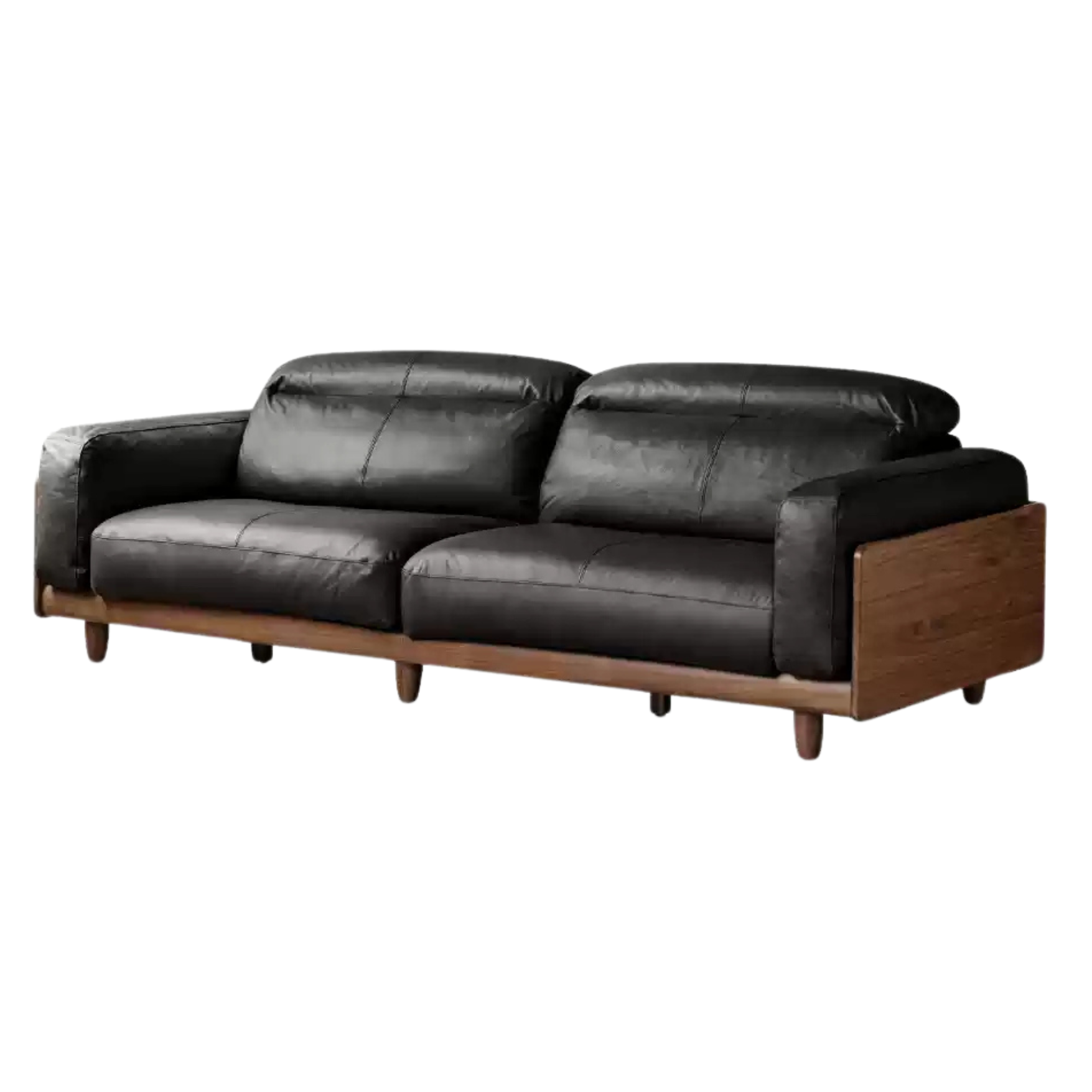 Black Walnut Solid Wood Leather Sofa Italian Light Luxury