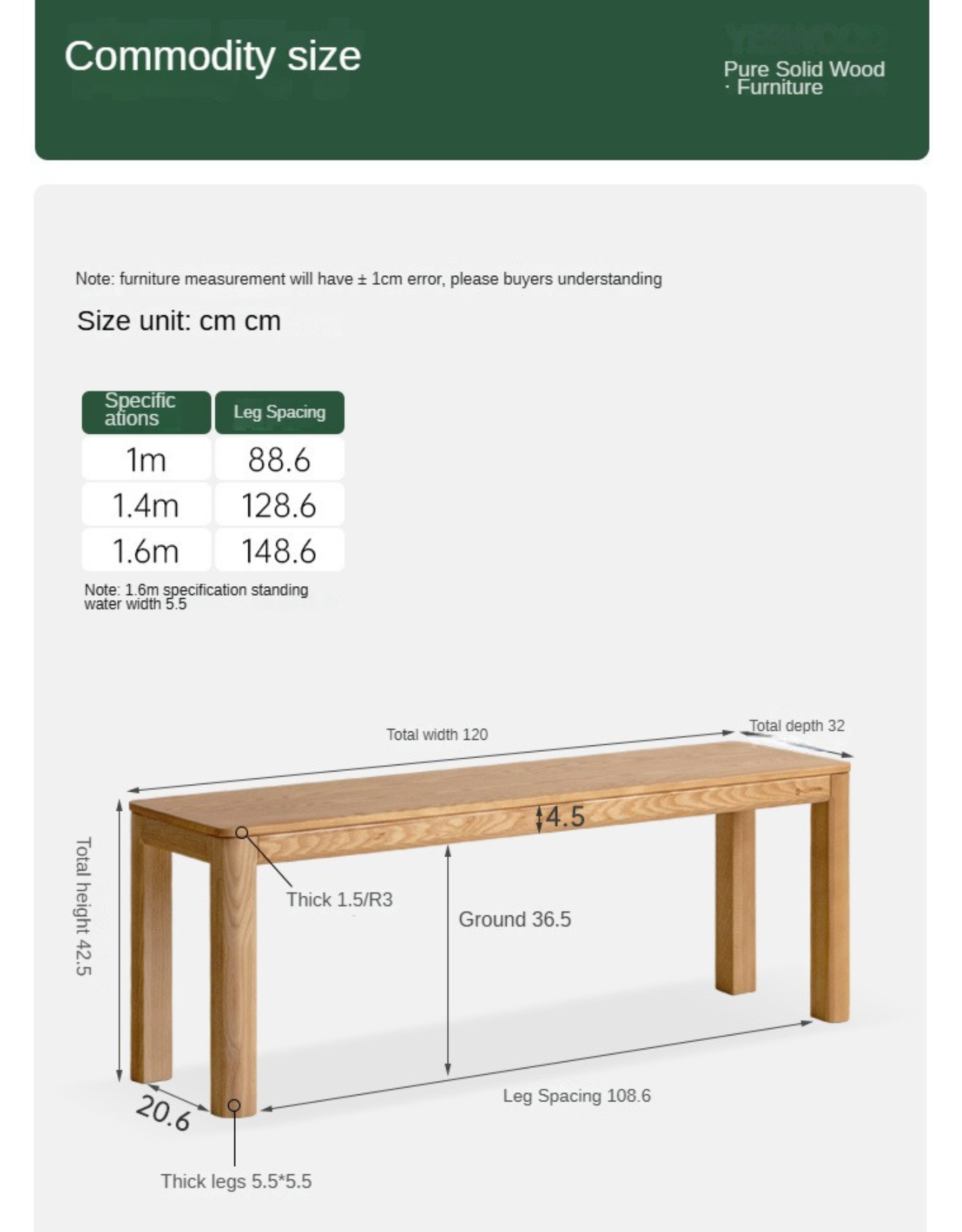 Ash Solid Wood Long Bench Nordic