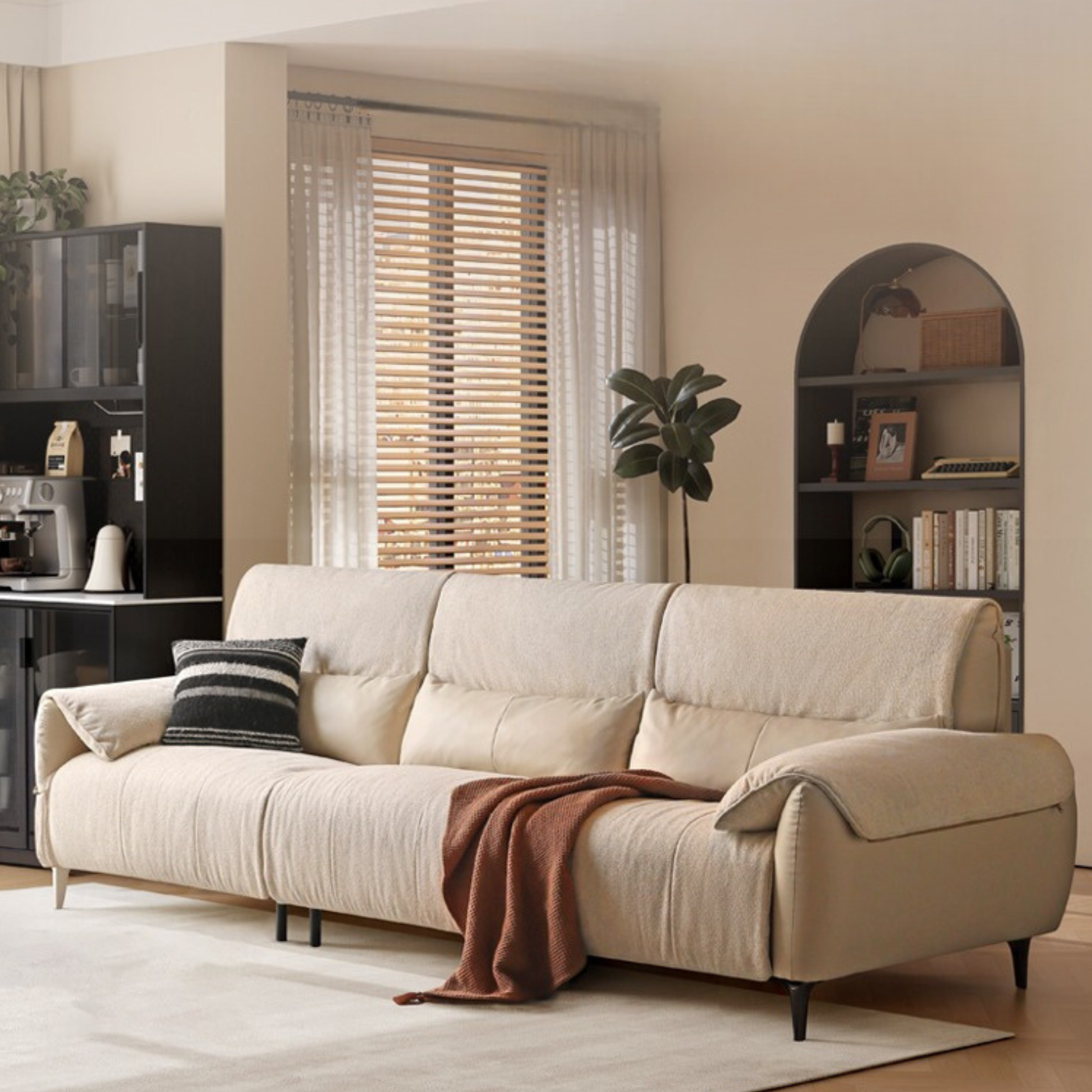 Leather Straight Sofa White Cream Style