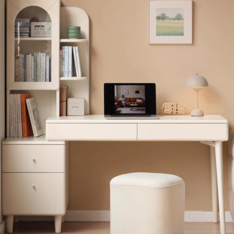 Poplar Solid Wood Retractable Desk and Bookshelf: