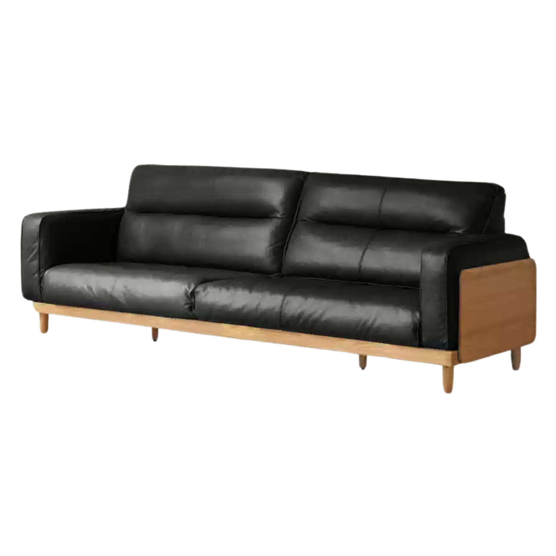 Oak Solid Wood Straight High Back Cloth Leather Sofa