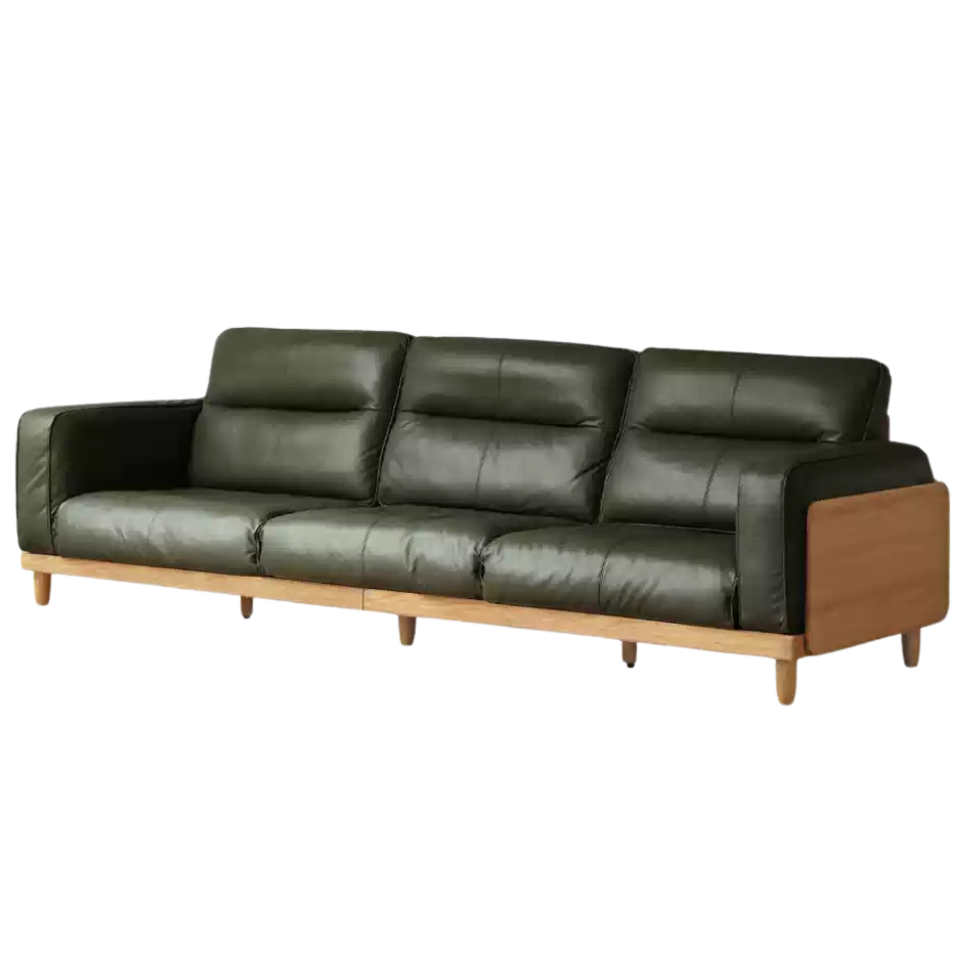 Oak Solid Wood Straight High Back Cloth Leather Sofa