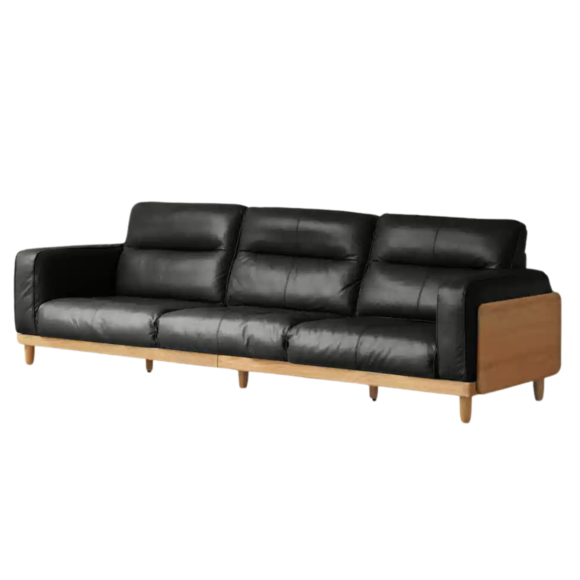 Oak Solid Wood Straight High Back Cloth Leather Sofa