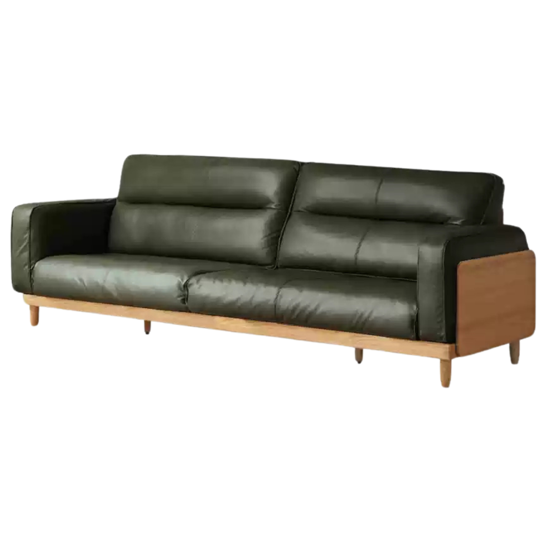 Oak Solid Wood Straight High Back Cloth Leather Sofa