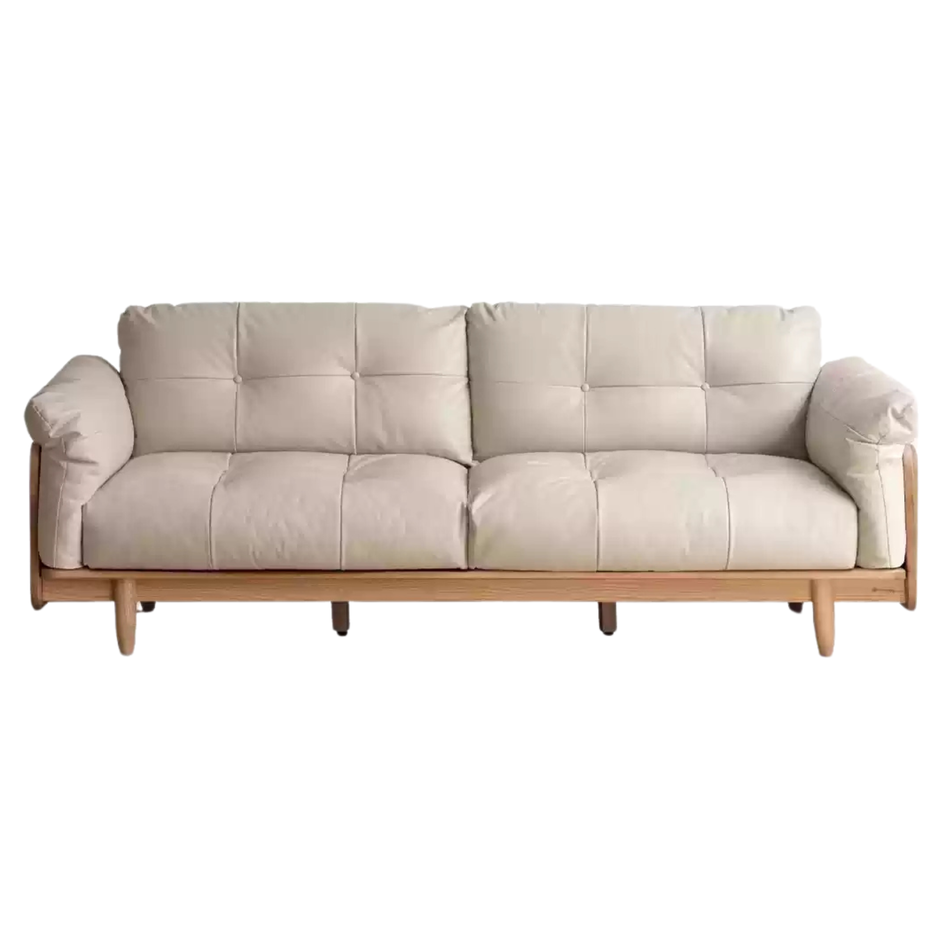 Oak Solid Wood Genuine Leather Fabric Sofa