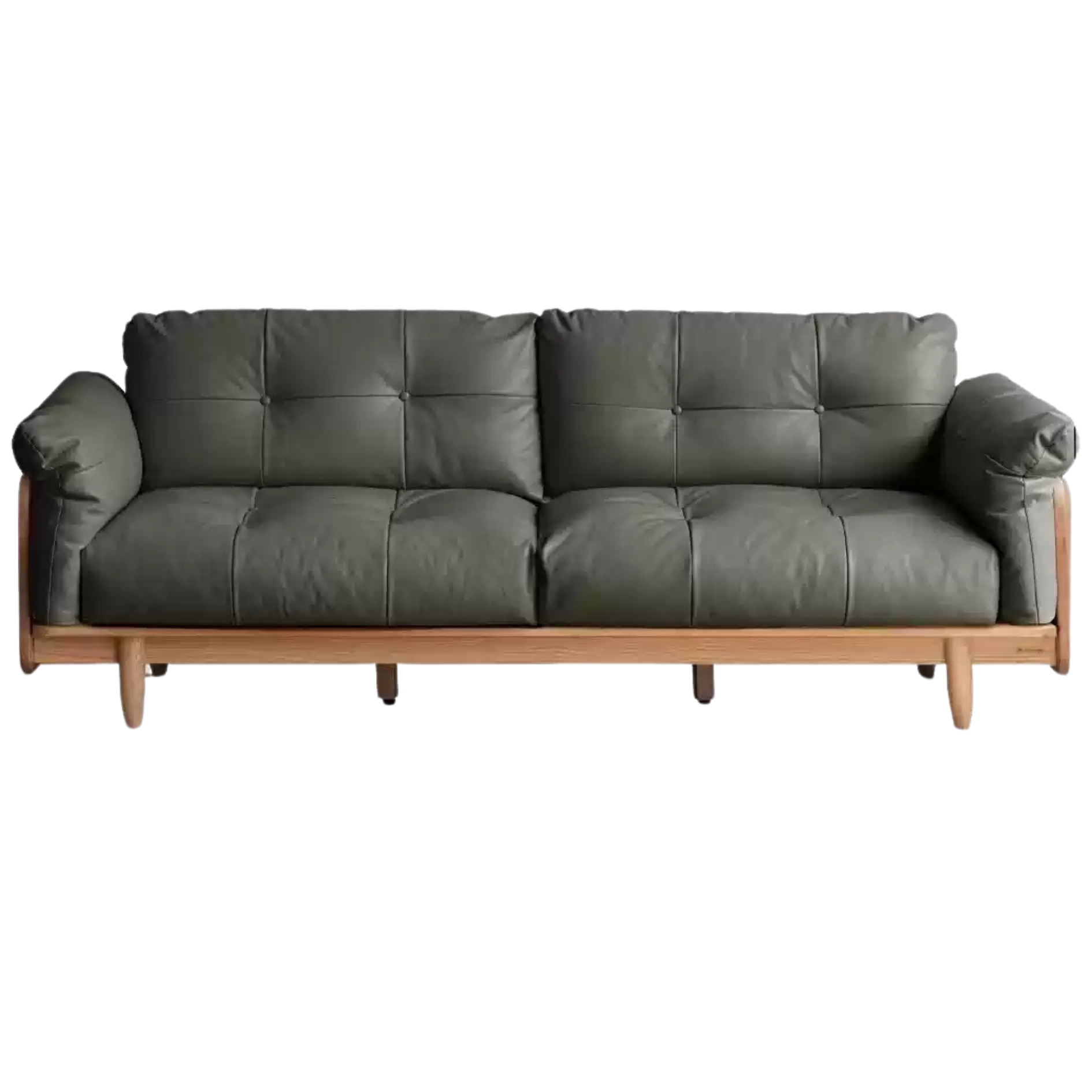 Oak Solid Wood Genuine Leather Fabric Sofa