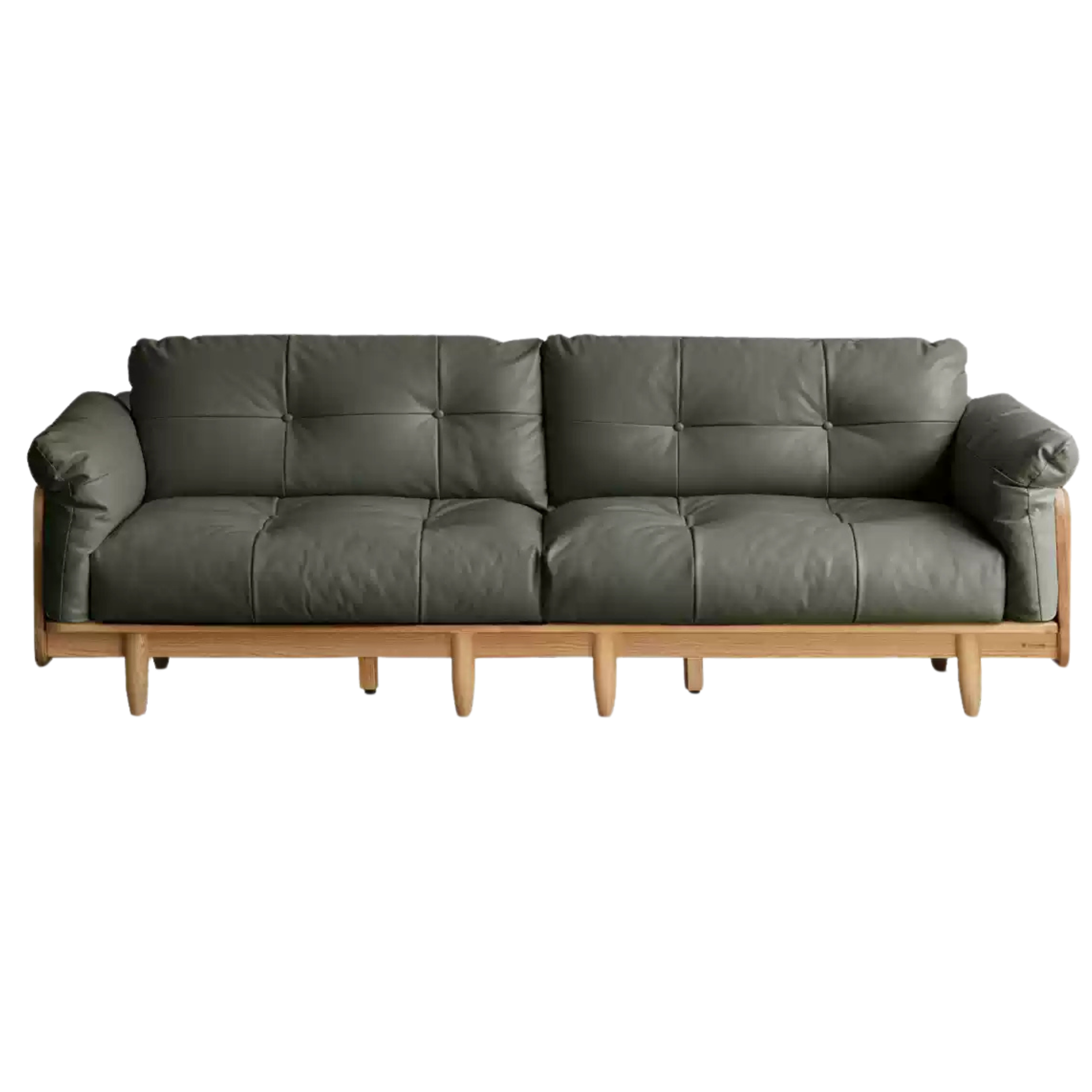 Oak Solid Wood Genuine Leather Fabric Sofa