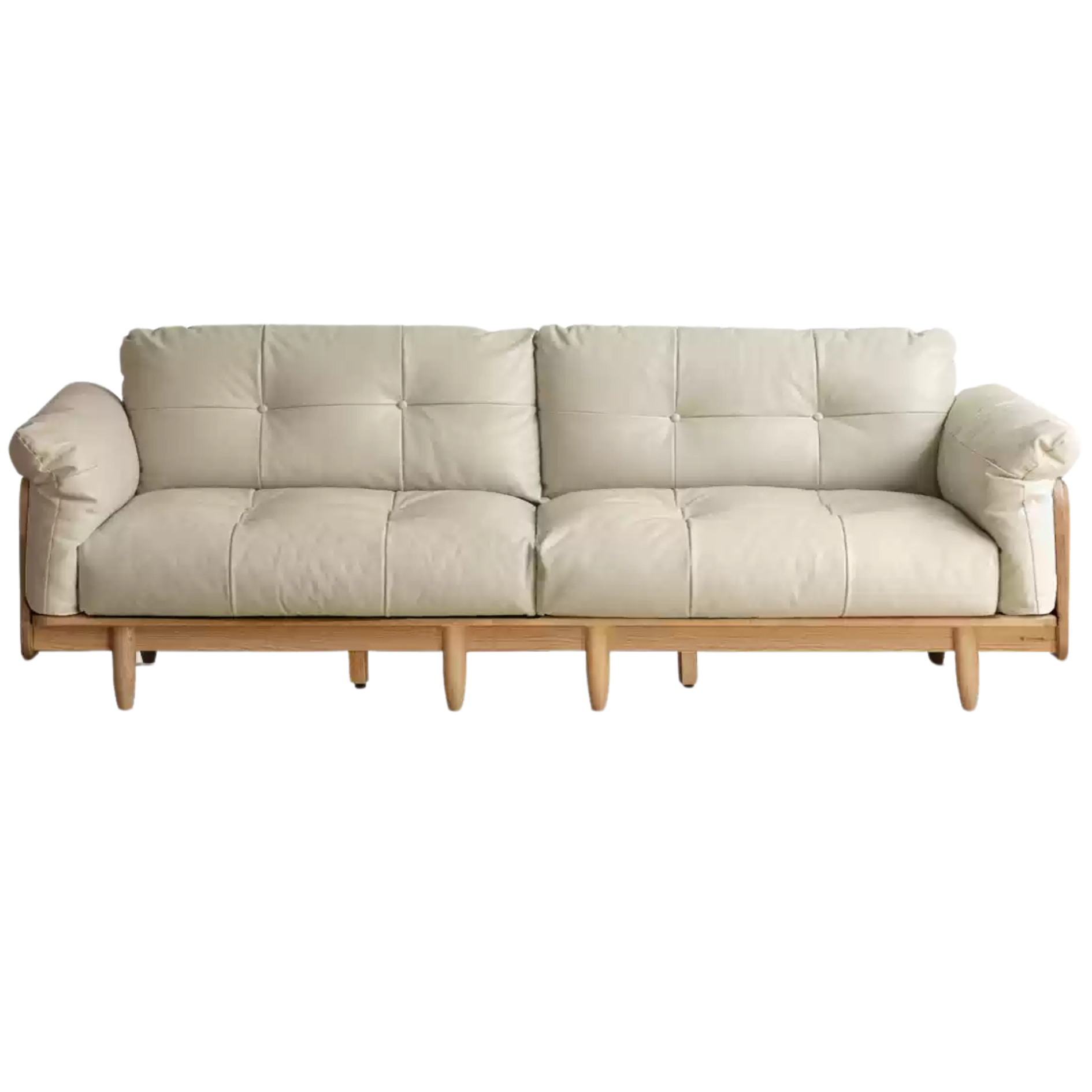 Oak Solid Wood Genuine Leather Fabric Sofa