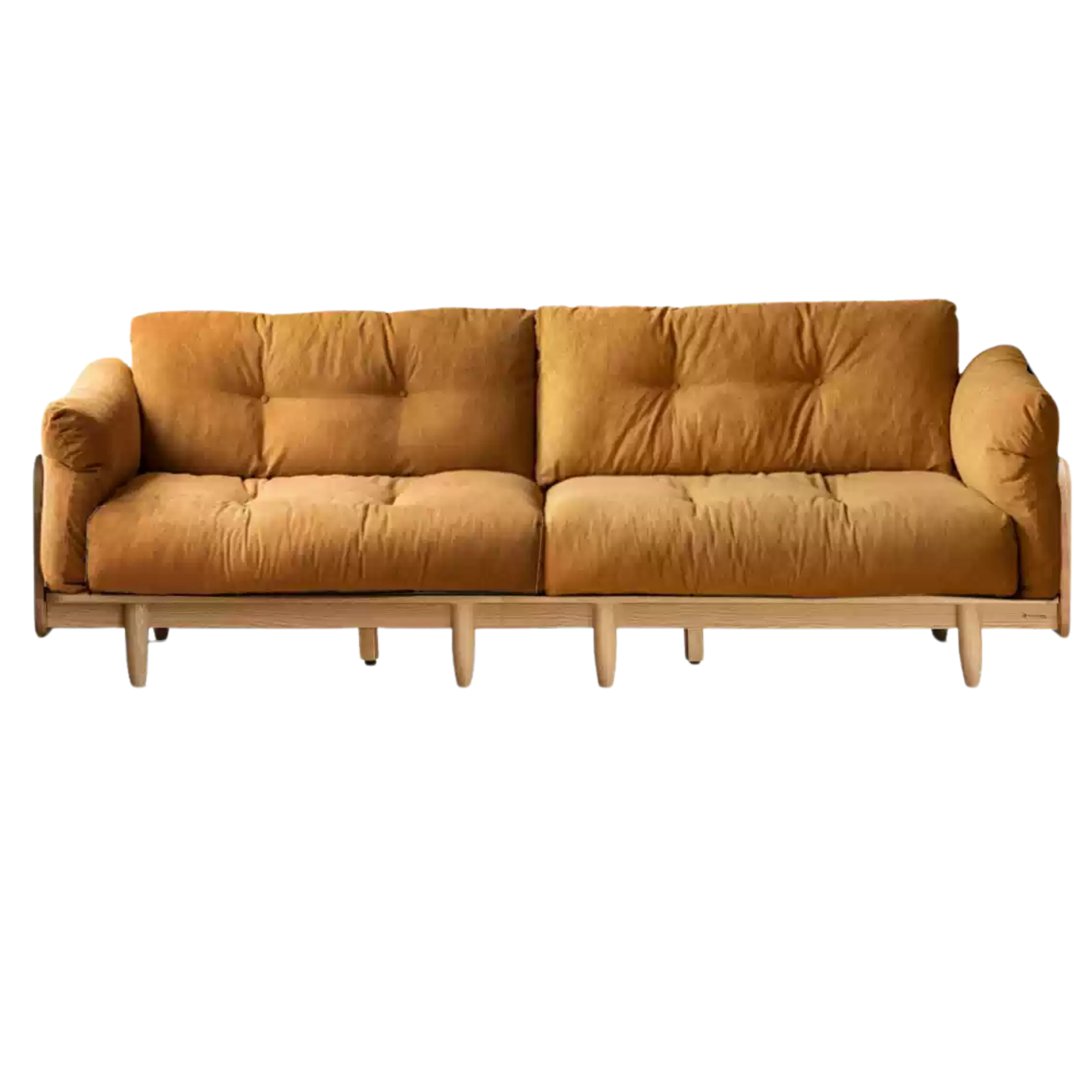 Oak Solid Wood Genuine Leather Fabric Sofa