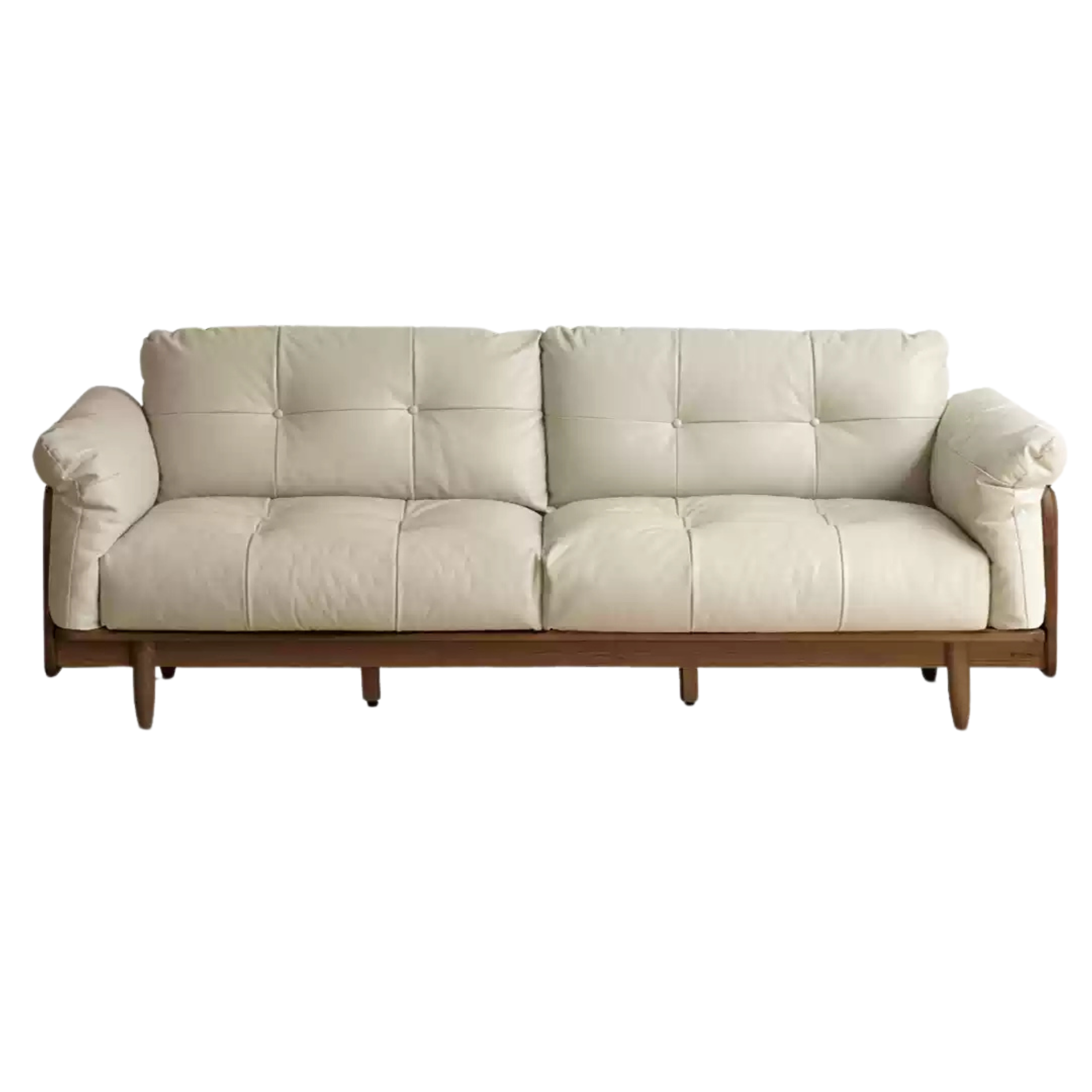 Oak Solid Wood Genuine Leather Fabric Sofa