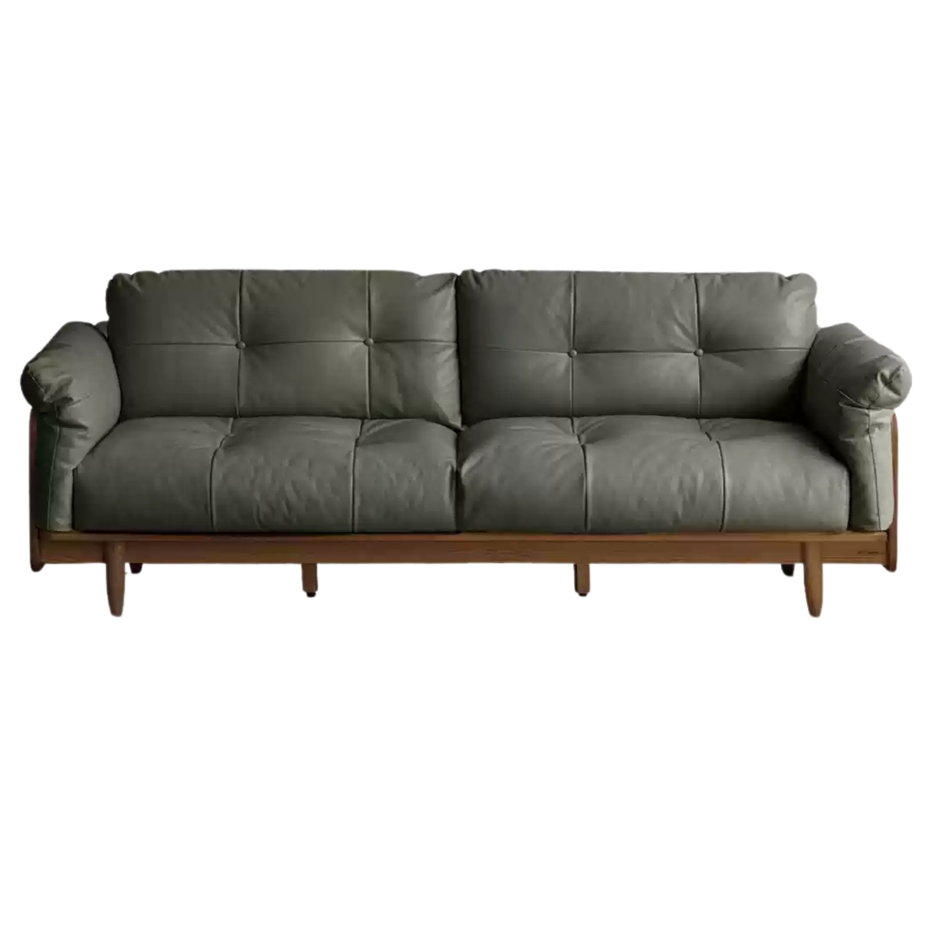 Oak Solid Wood Genuine Leather Fabric Sofa