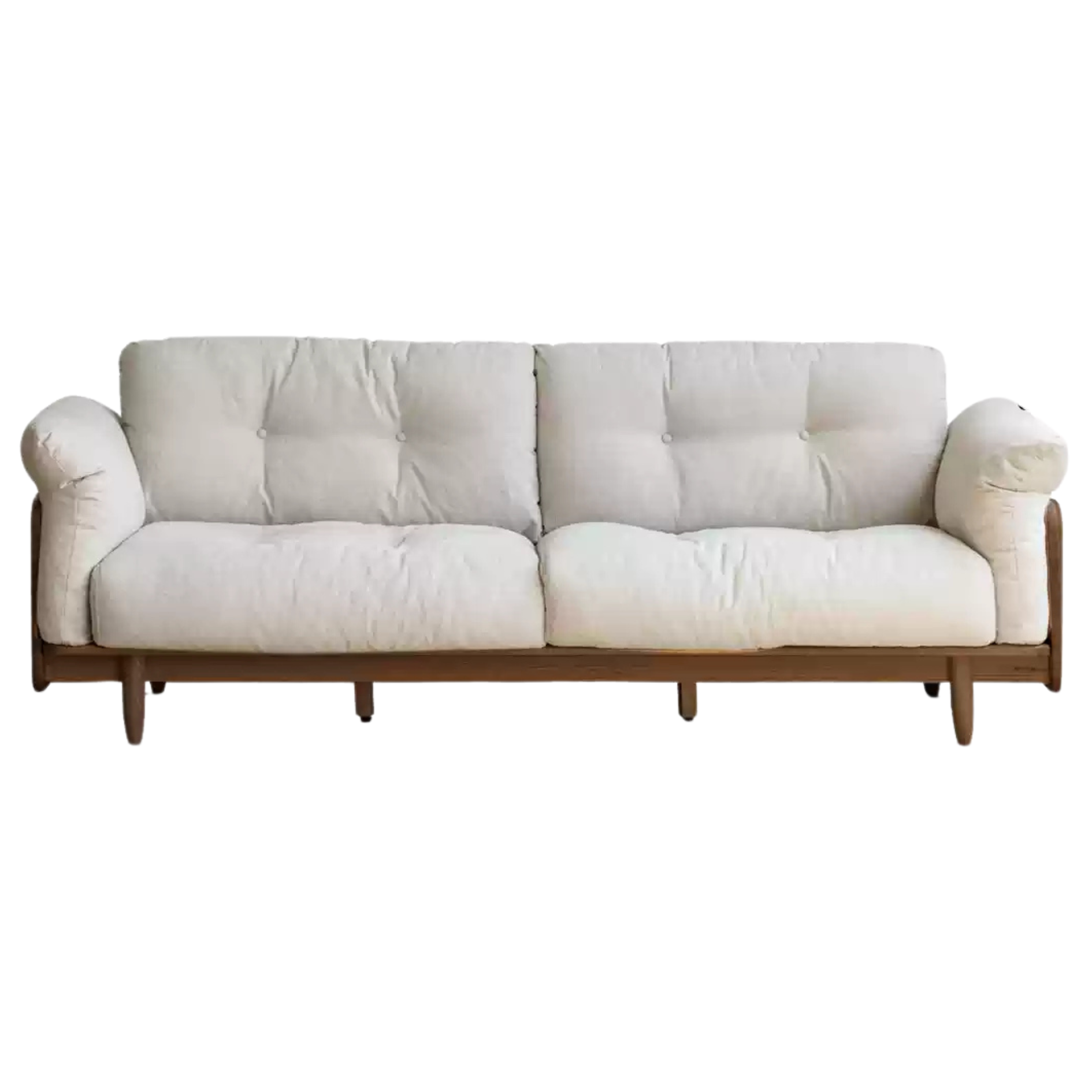 Oak Solid Wood Genuine Leather Fabric Sofa