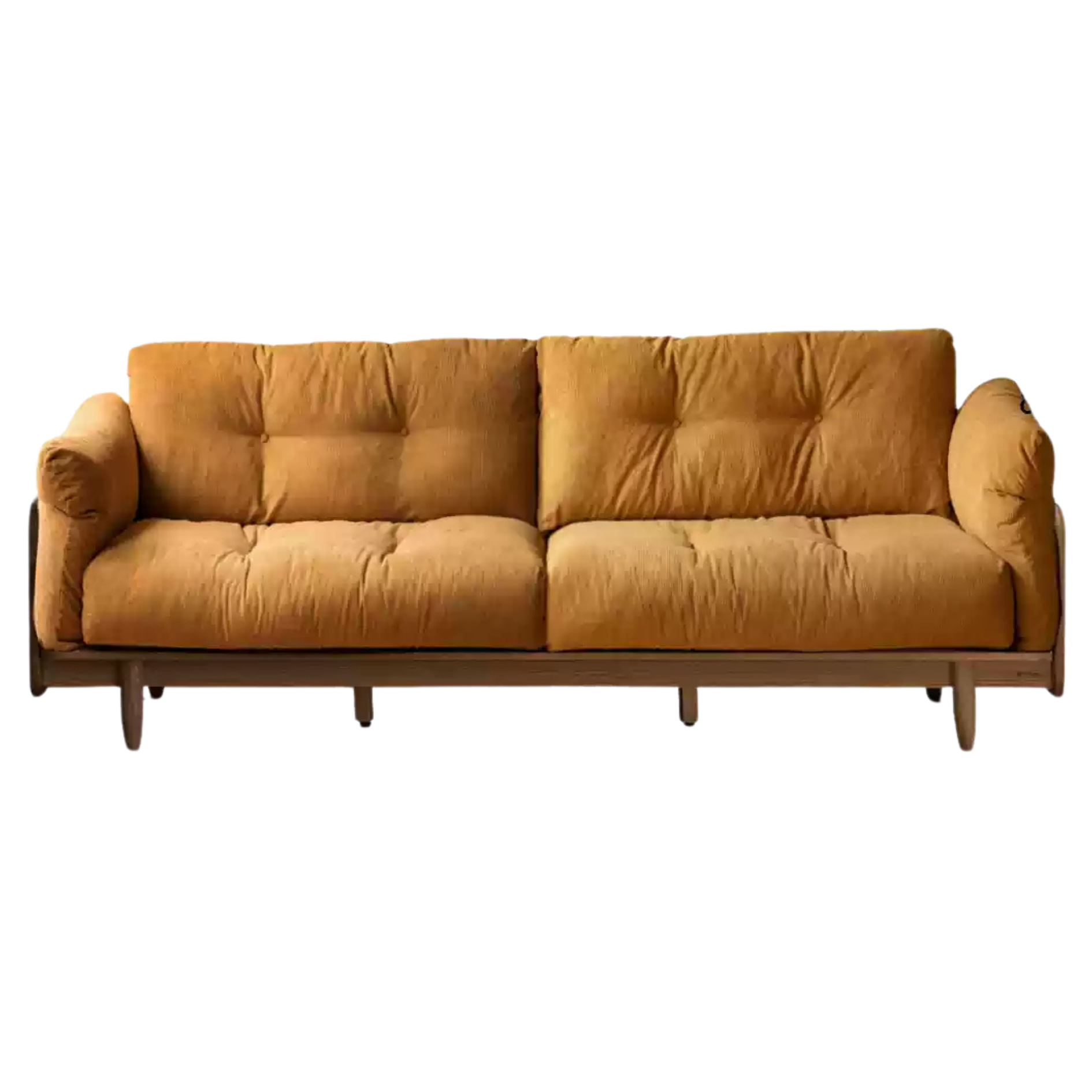 Oak Solid Wood Genuine Leather Fabric Sofa