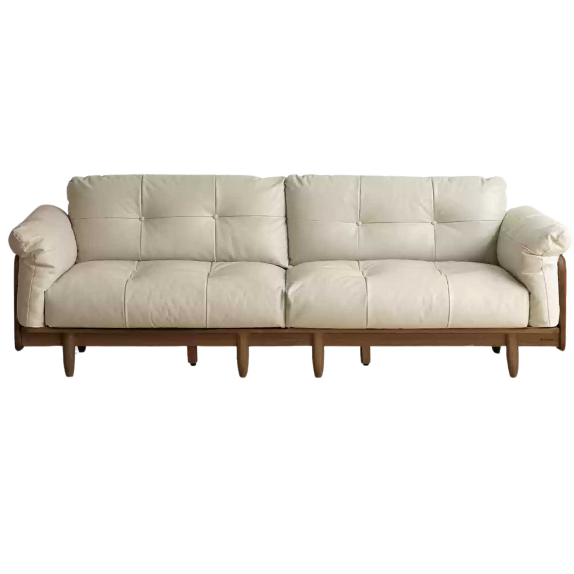 Oak Solid Wood Genuine Leather Fabric Sofa