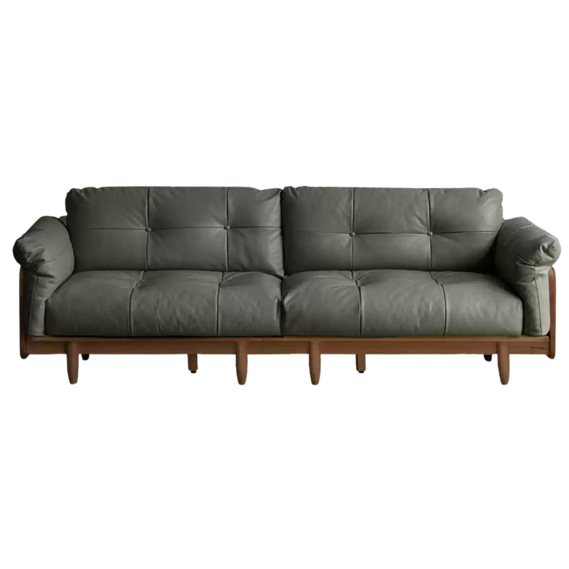 Oak Solid Wood Genuine Leather Fabric Sofa