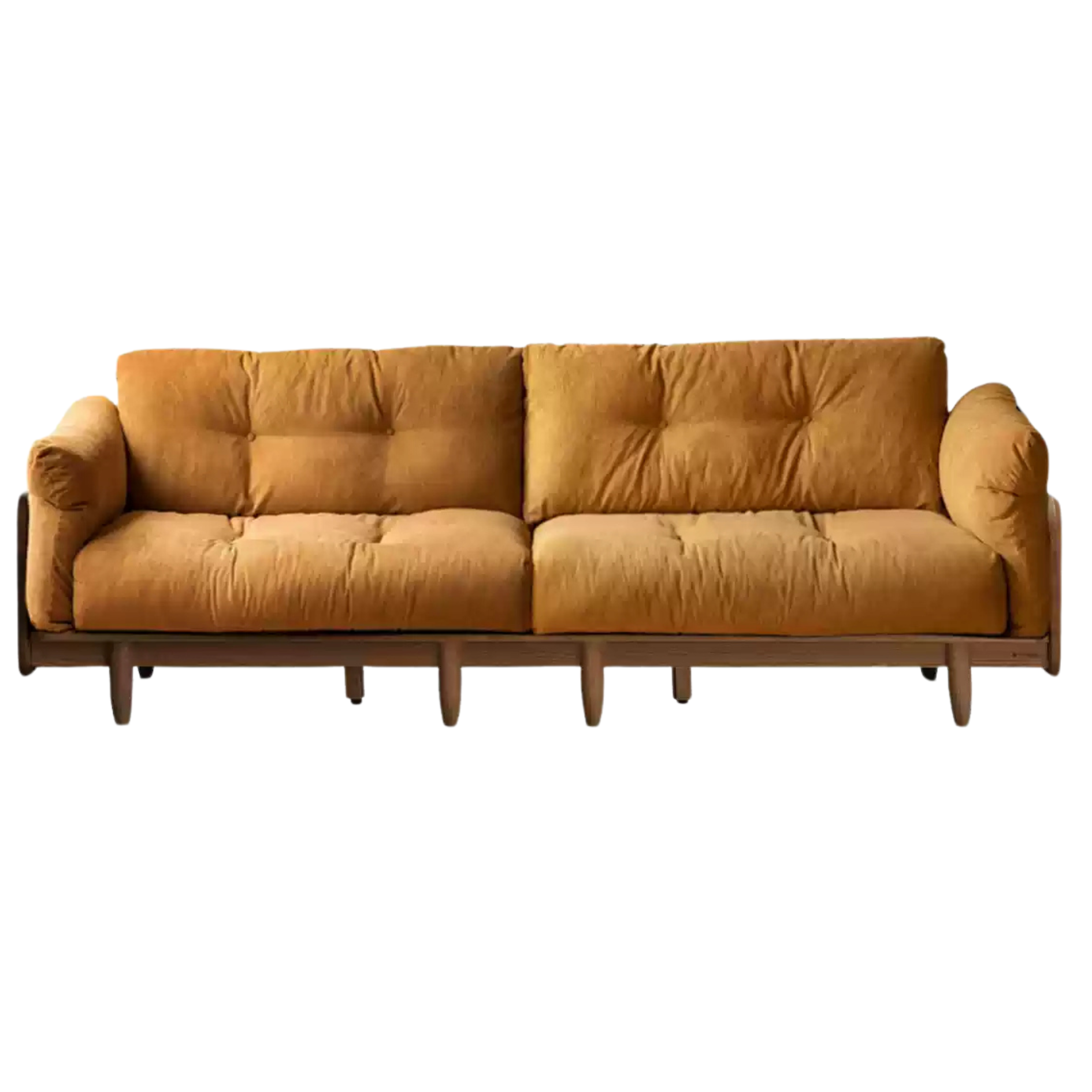 Oak Solid Wood Genuine Leather Fabric Sofa