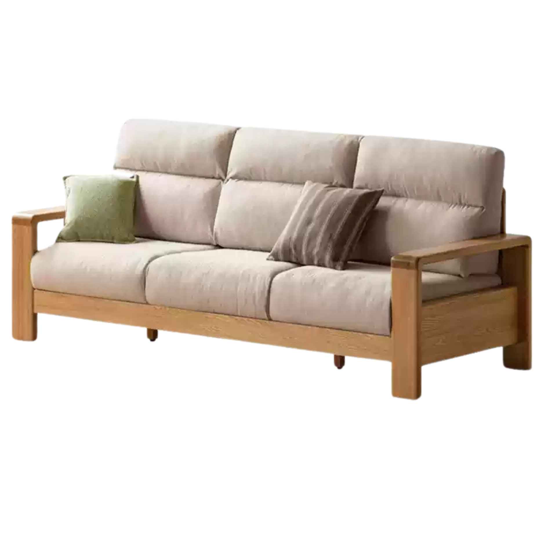 Oak Solid Wood Fabric Sofa Modern