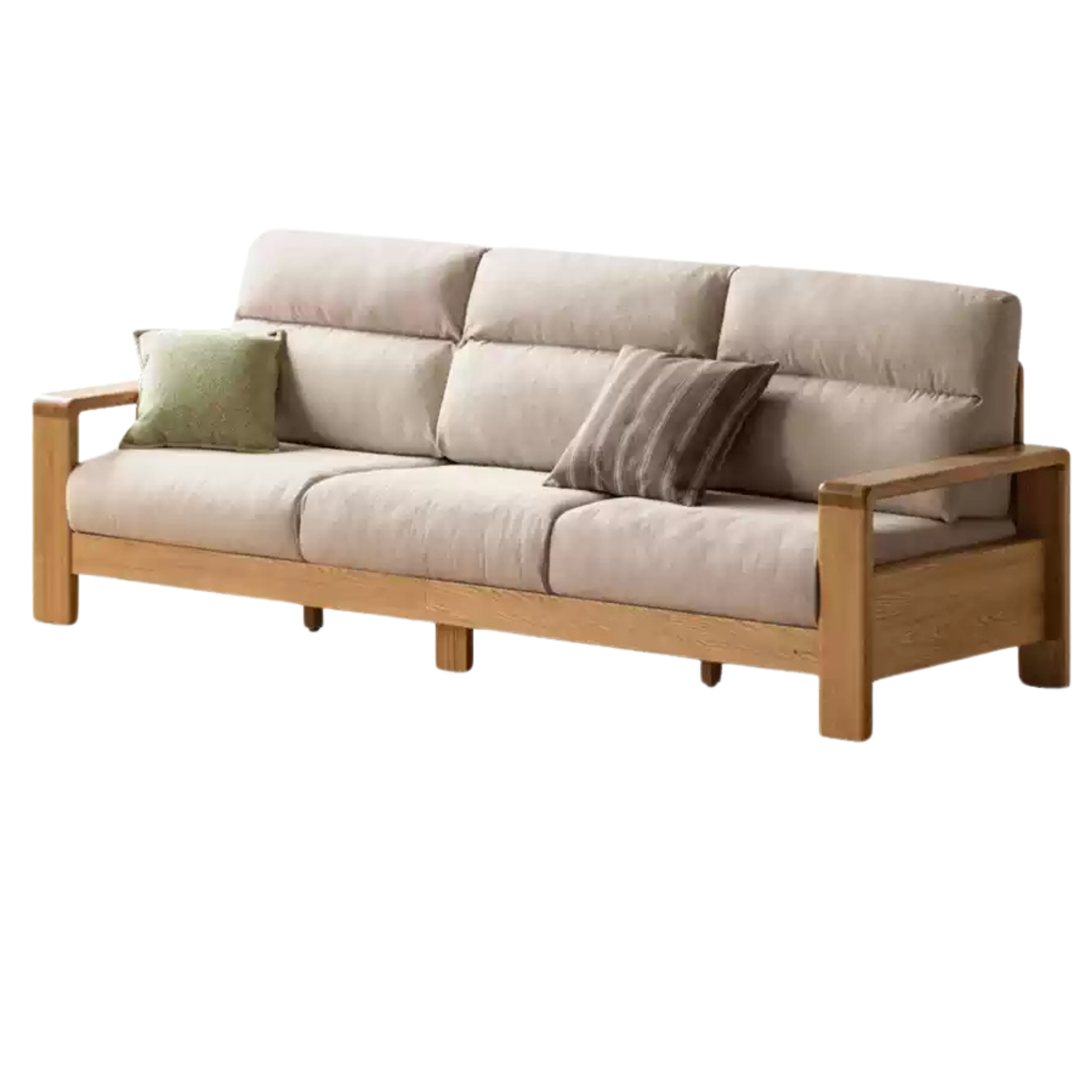 Oak Solid Wood Fabric Sofa Modern