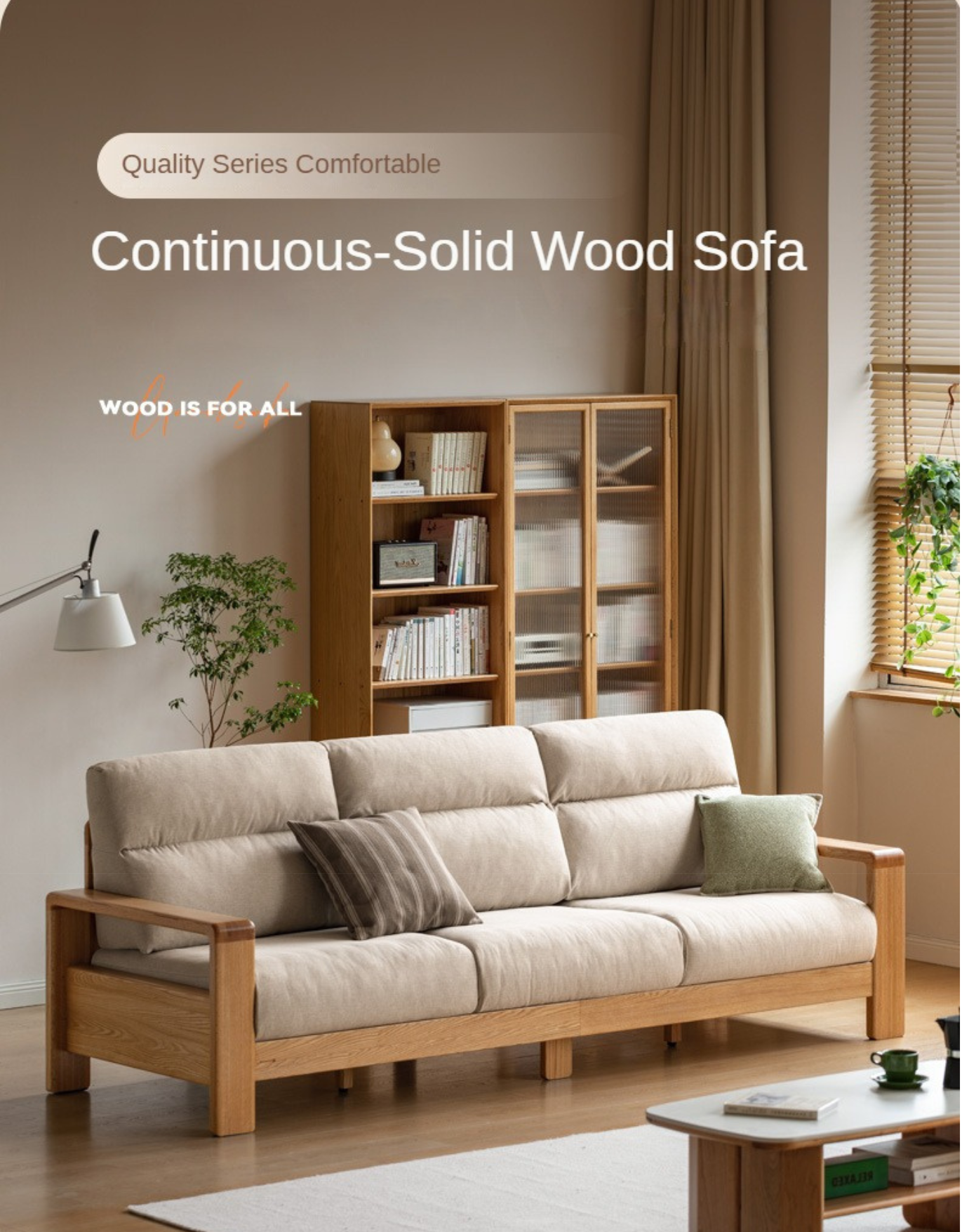 Oak Solid Wood Fabric Sofa Modern