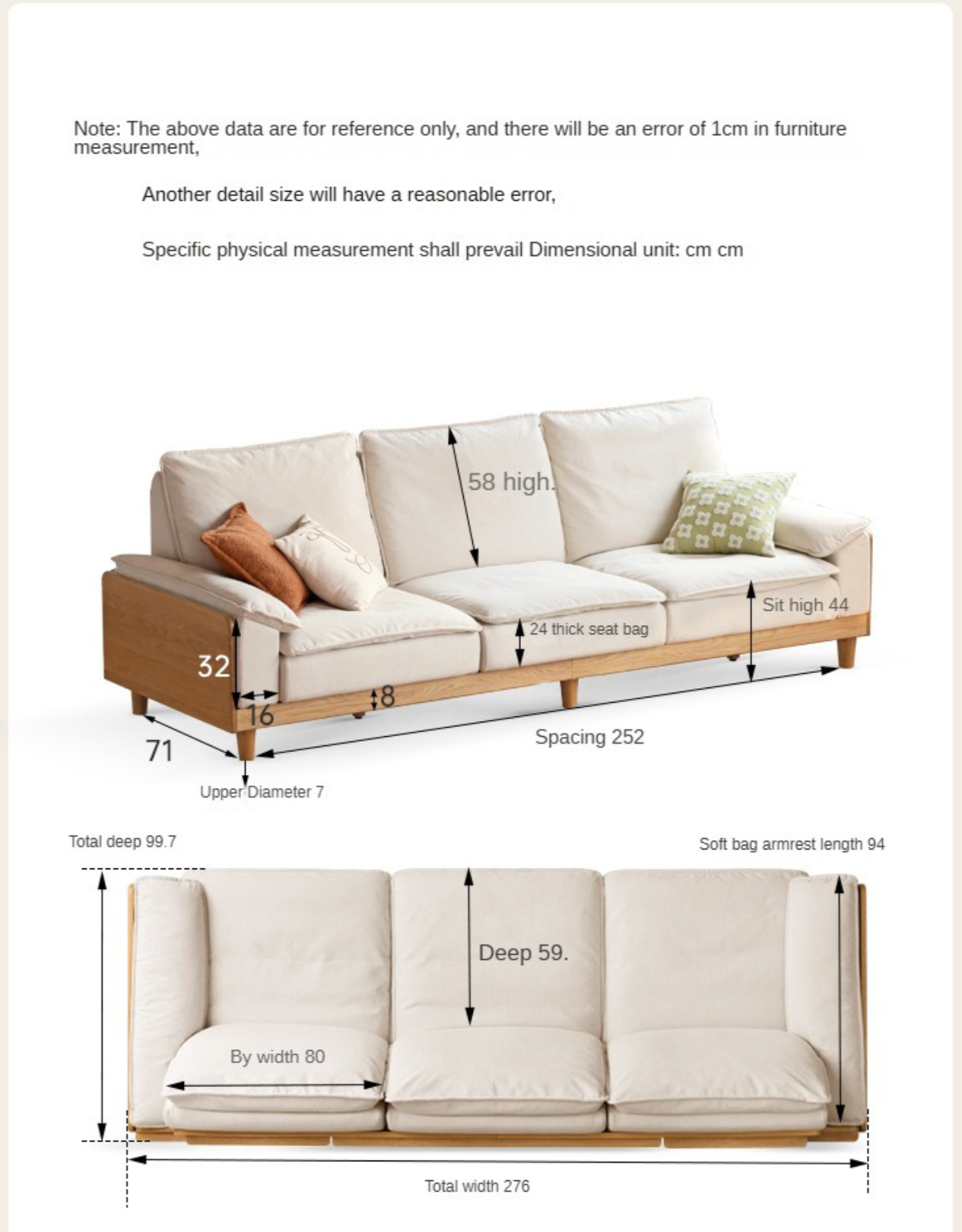 Oak Solid Wood Straight Sofa