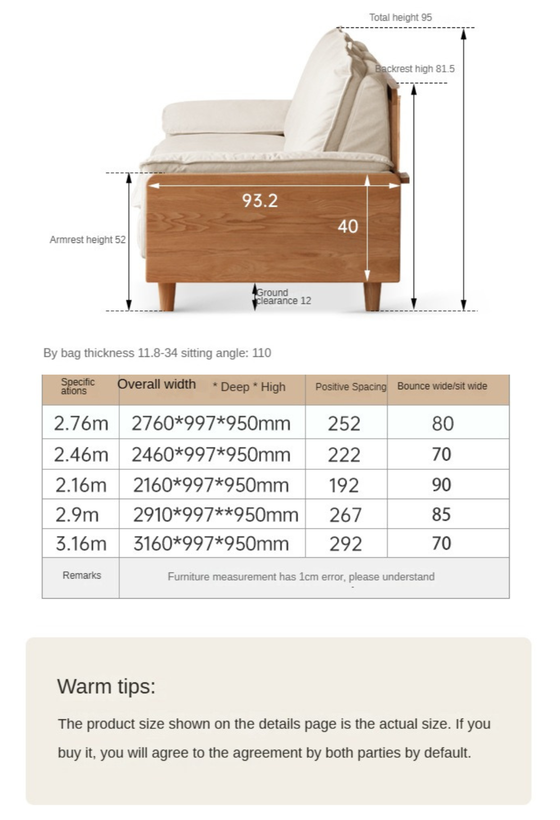 Oak Solid Wood Straight Sofa