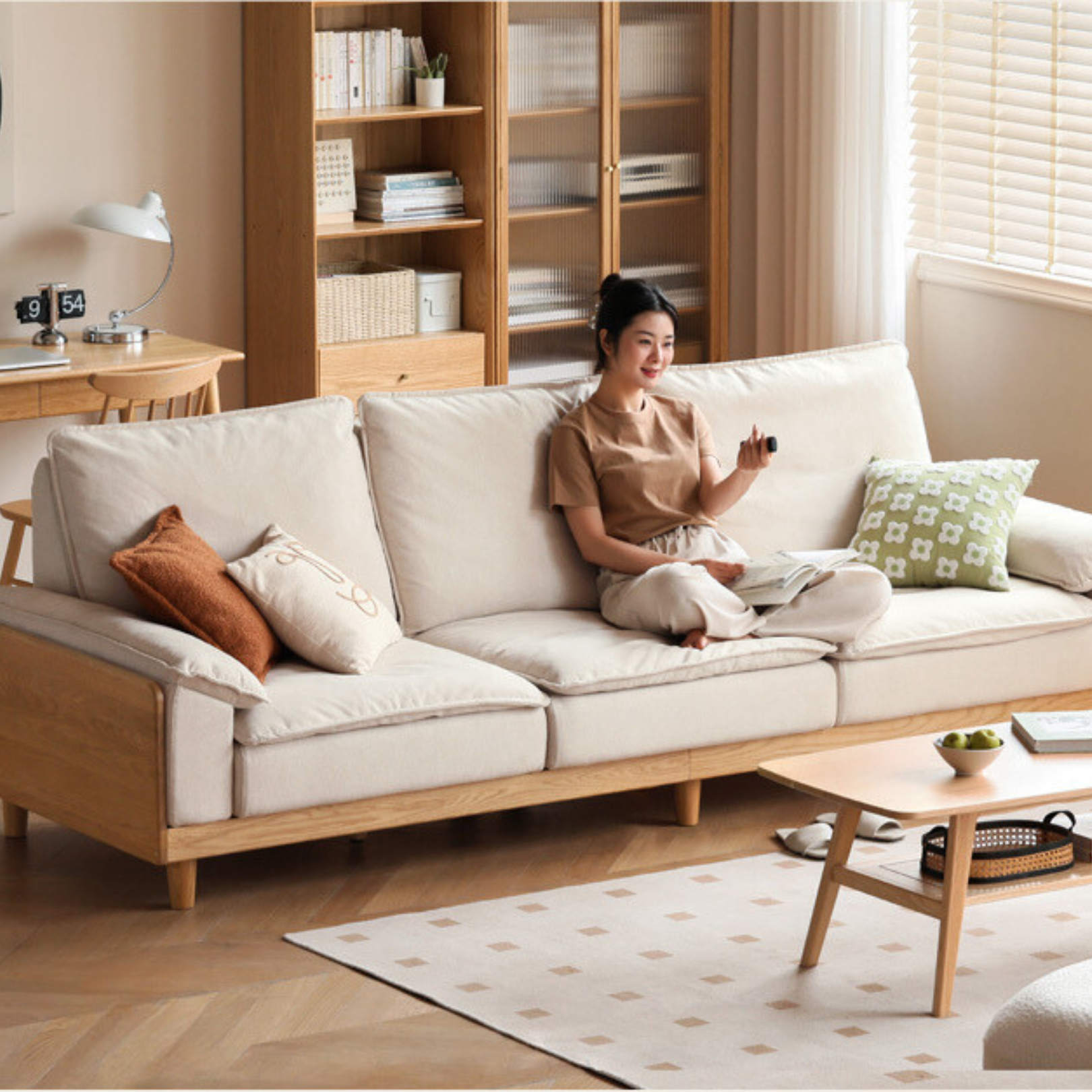 Oak Solid Wood Straight Sofa