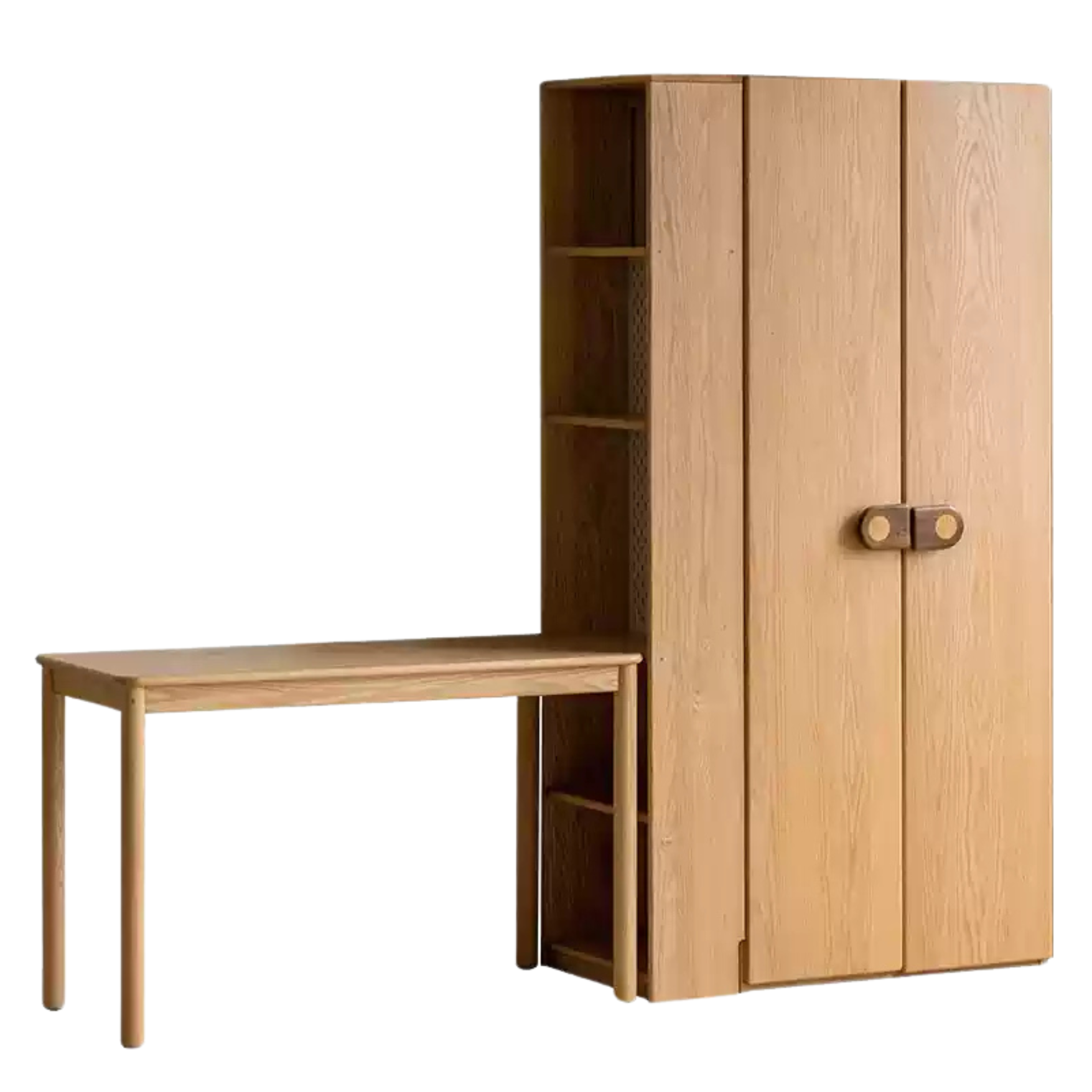 Oak Solid Wood Children's Wardrobe with Desk