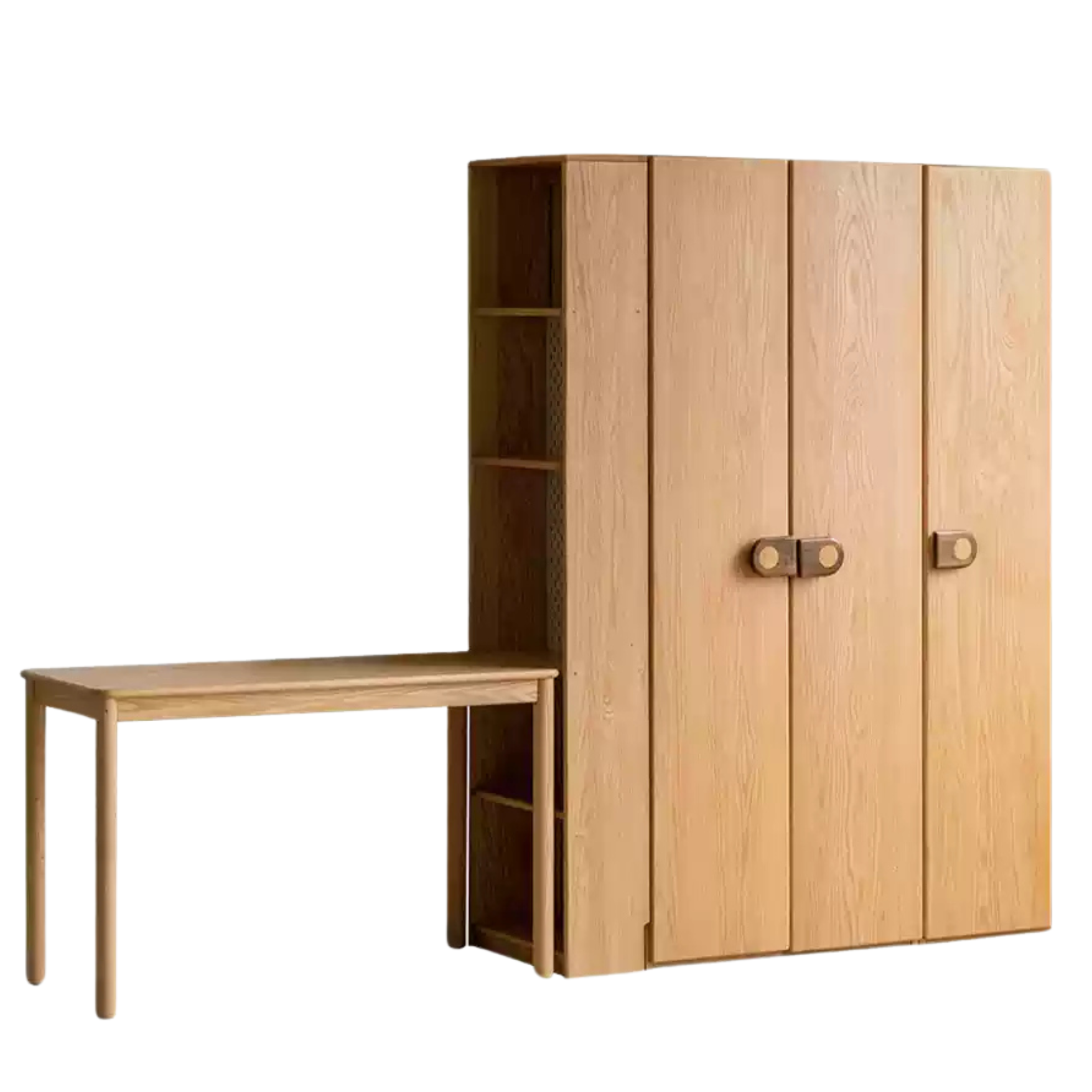 Oak Solid Wood Children's Wardrobe with Desk