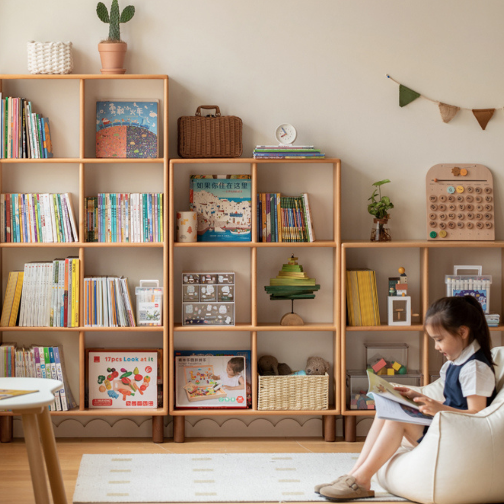 Beech solid wood multi-layer children's combination Bookshelf