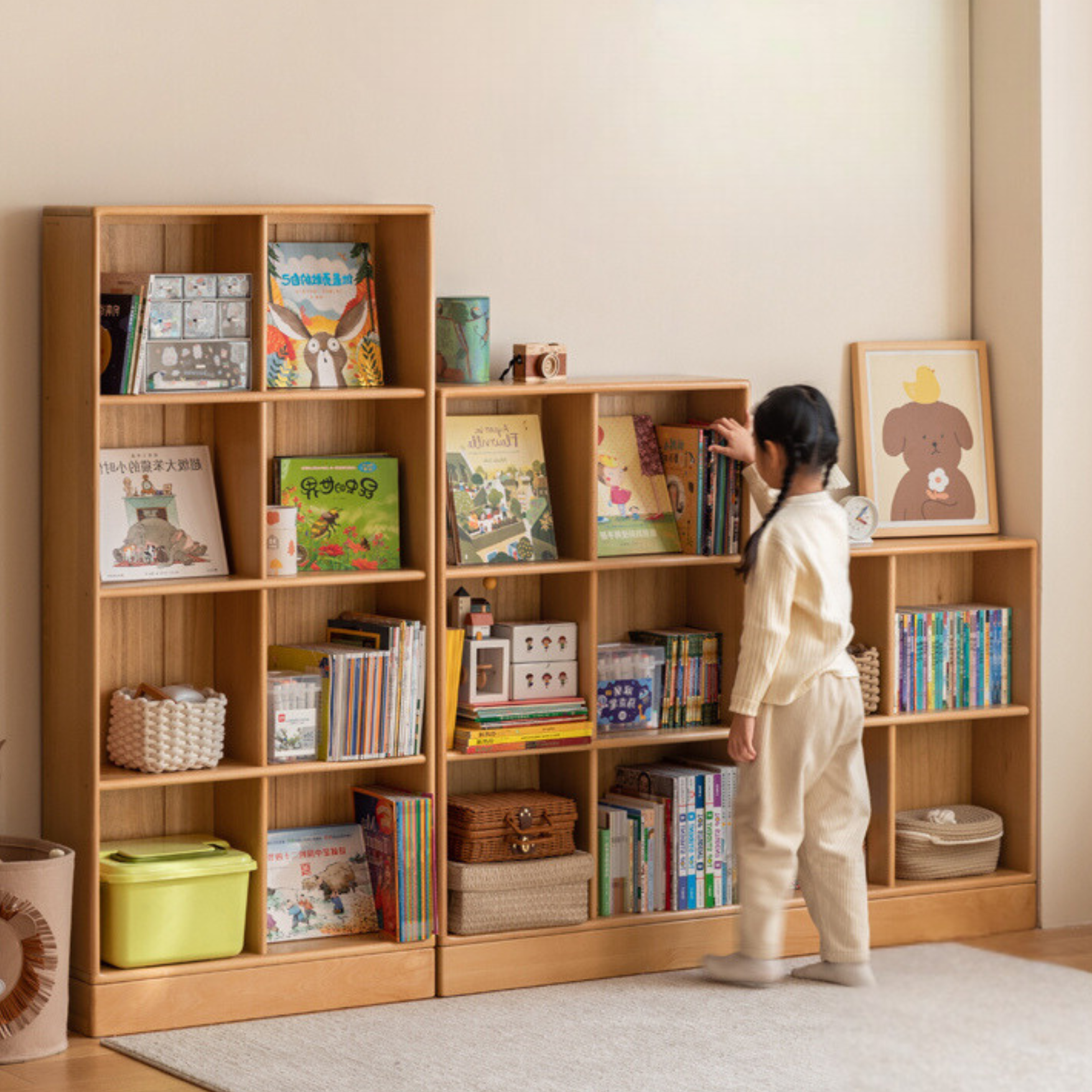 Beech solid wood children's bookcase