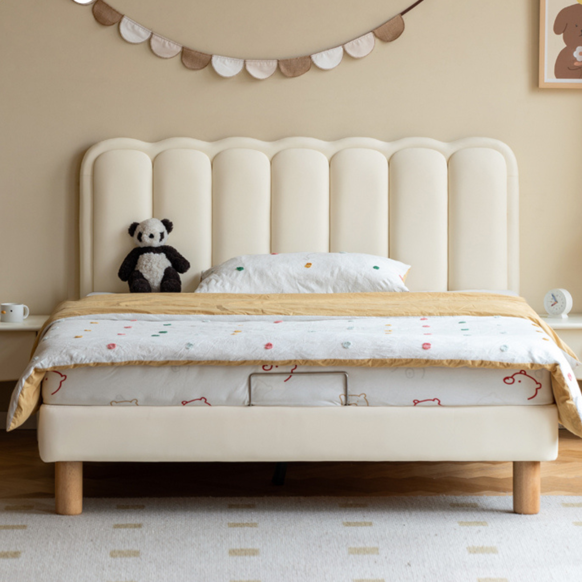 Children's Bed white cream style organic leather