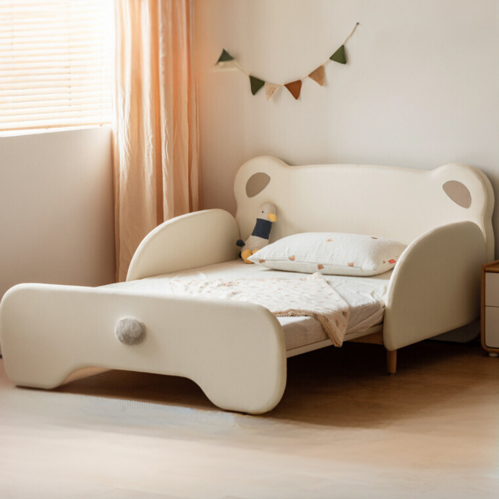 Birch Solid Wood Organic Leather Retractable Children's Bed