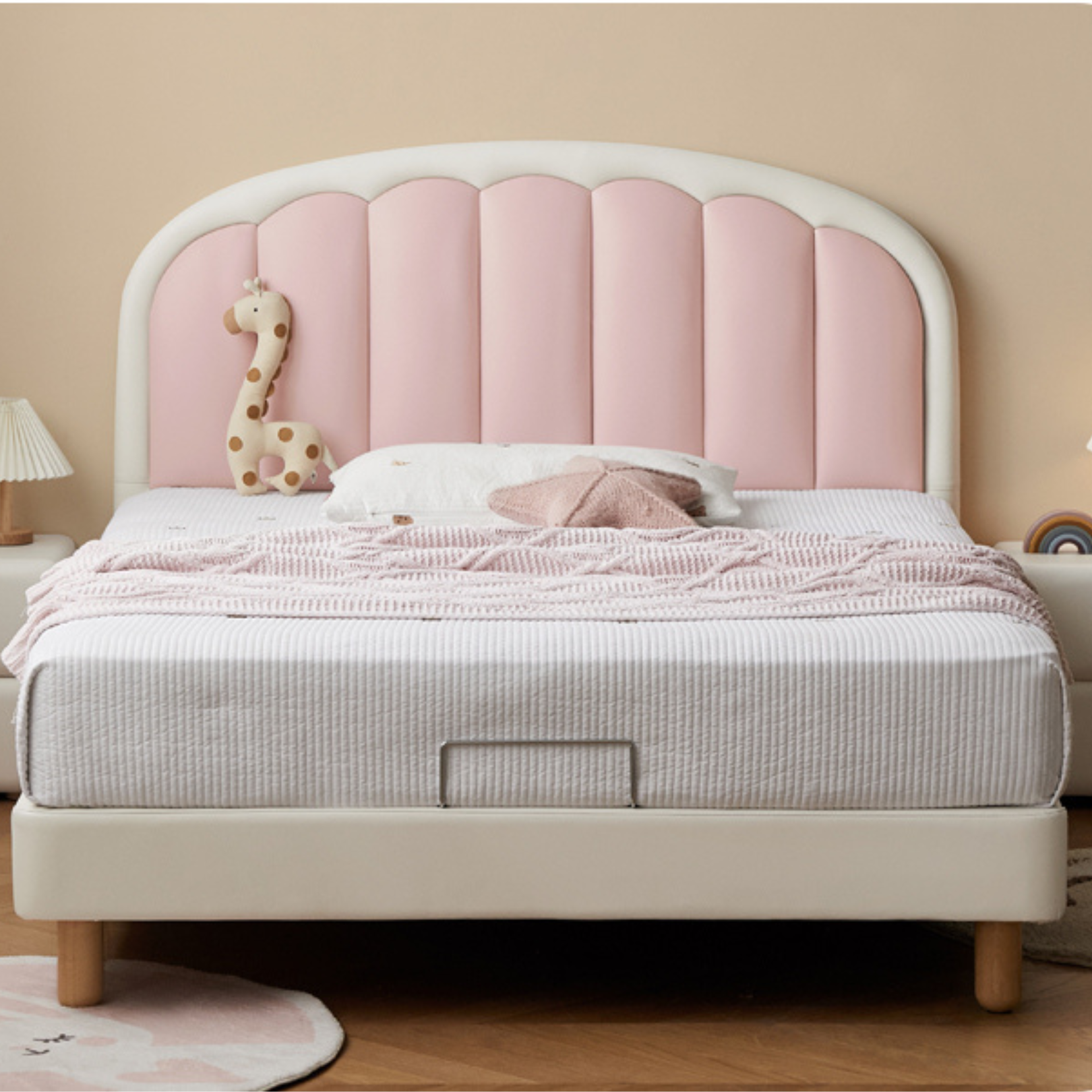 Organic leather Children's Cream Style Soft Bed