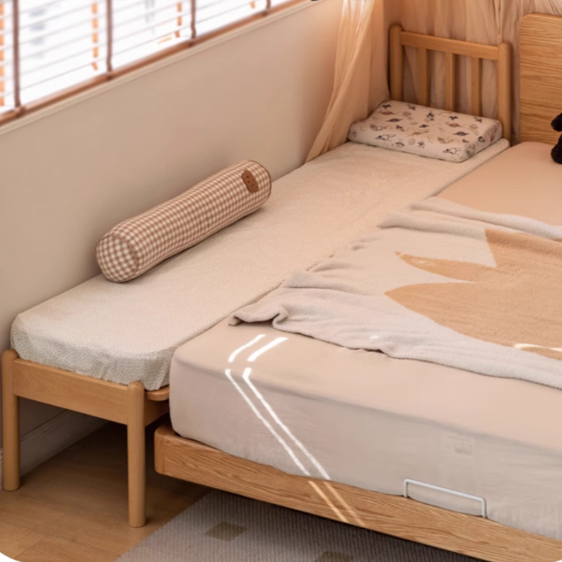 Beech Solid Wood Children's Splicing Bed with Guardrail