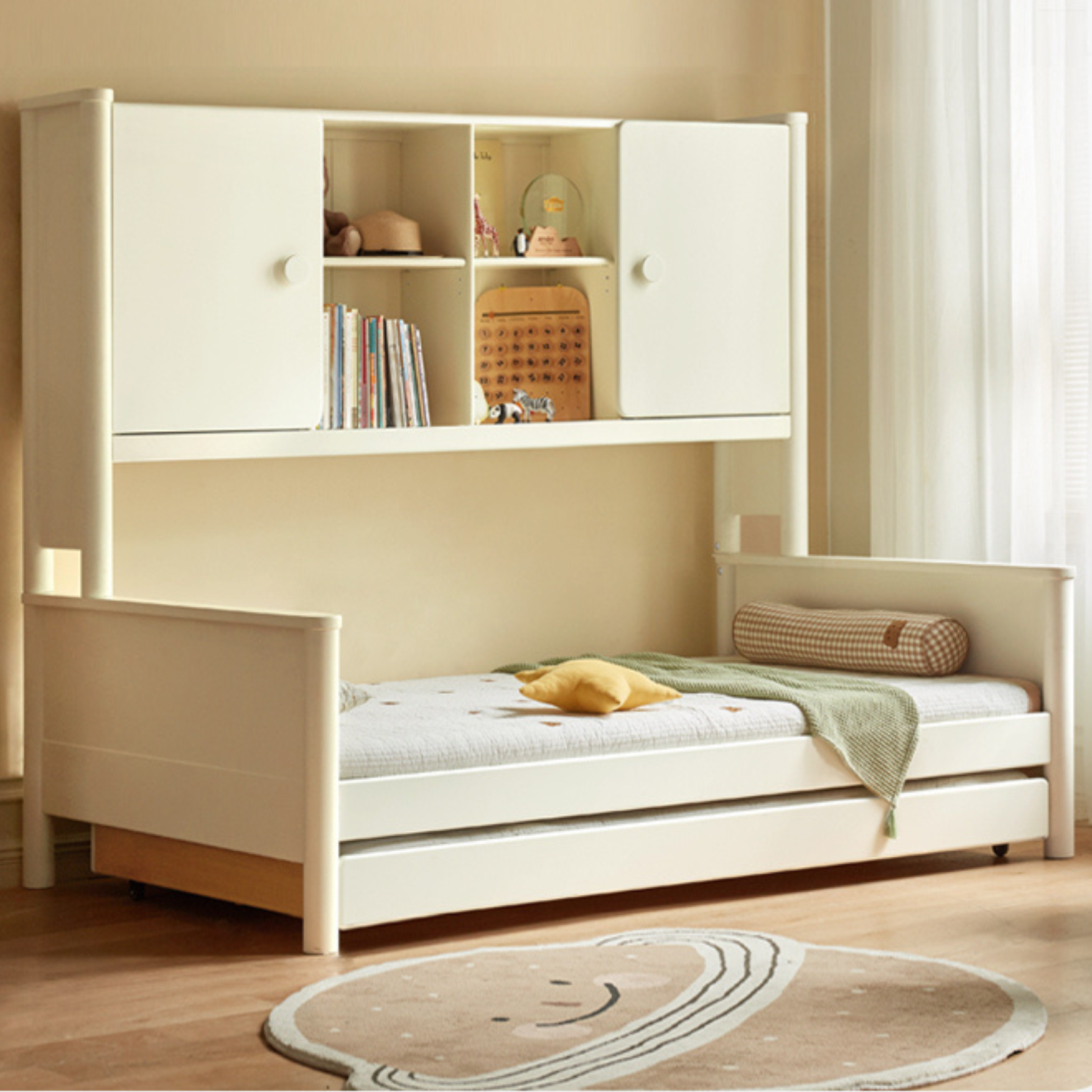 Poplar Solid Wood Children's Storage White Single Bed