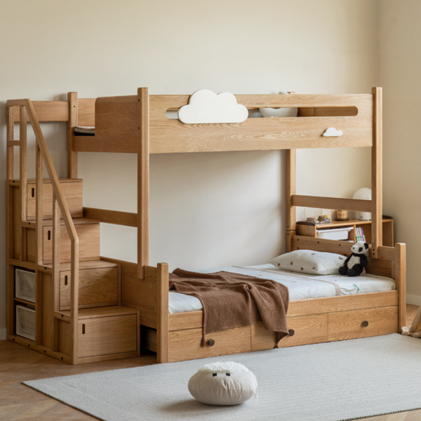 Oak Solid Wood Children's Cloud Bunk Bed