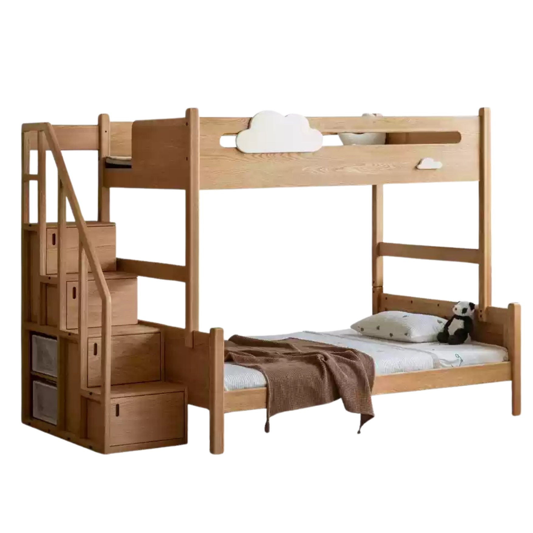 Oak Solid Wood Children's Cloud Bunk Bed