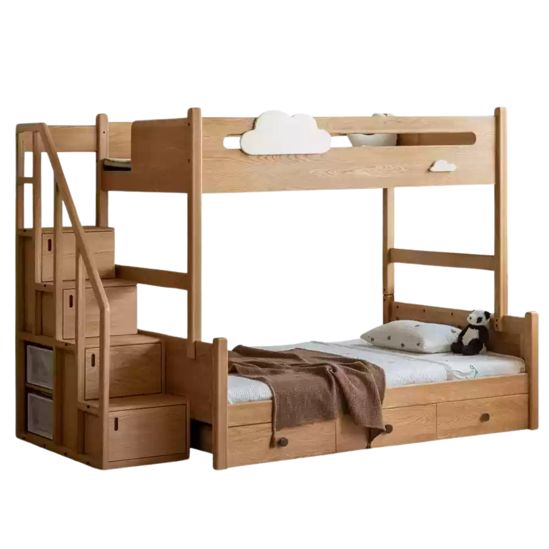 Oak Solid Wood Children's Cloud Bunk Bed