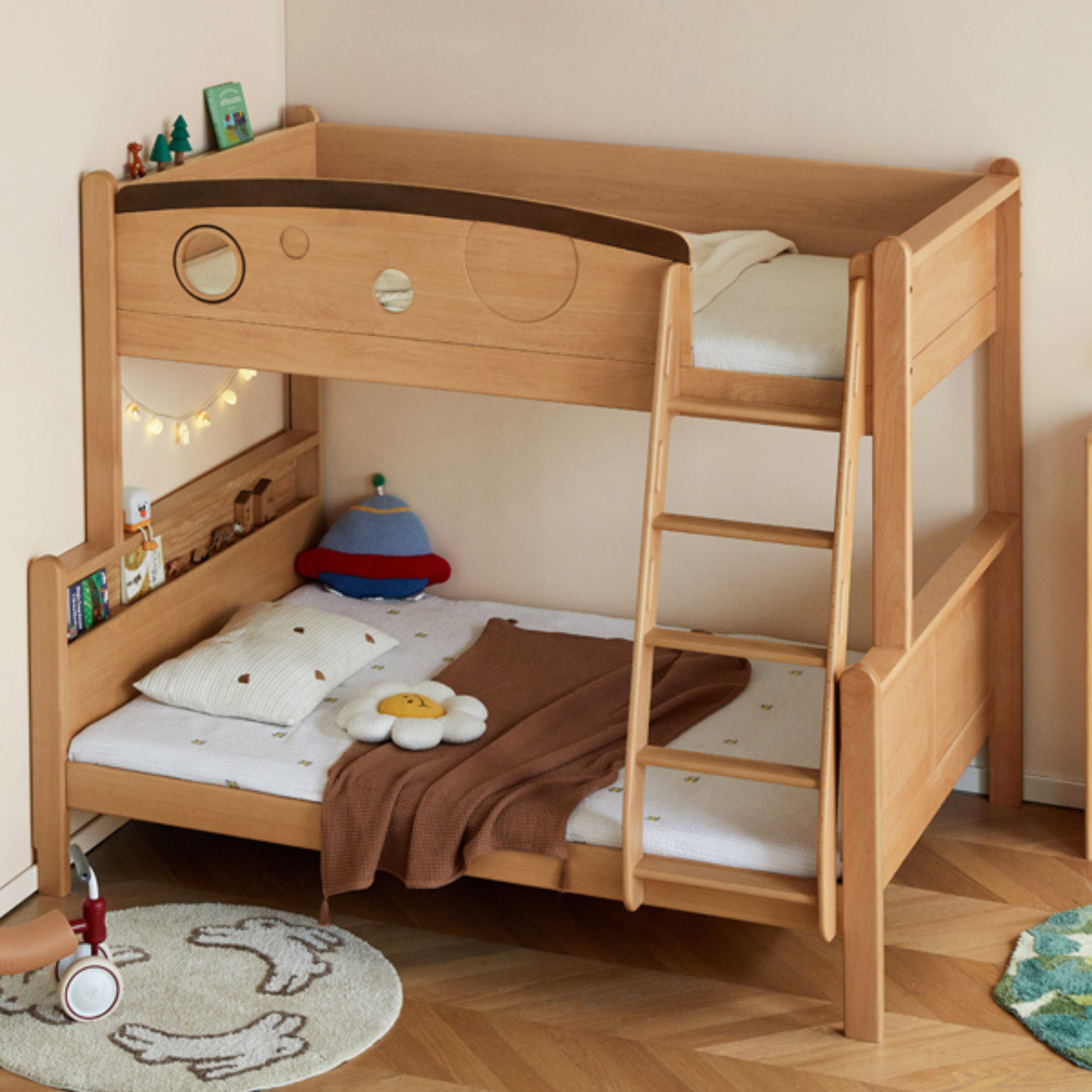 Beech Solid Wood Children's Storage Bunk Bed